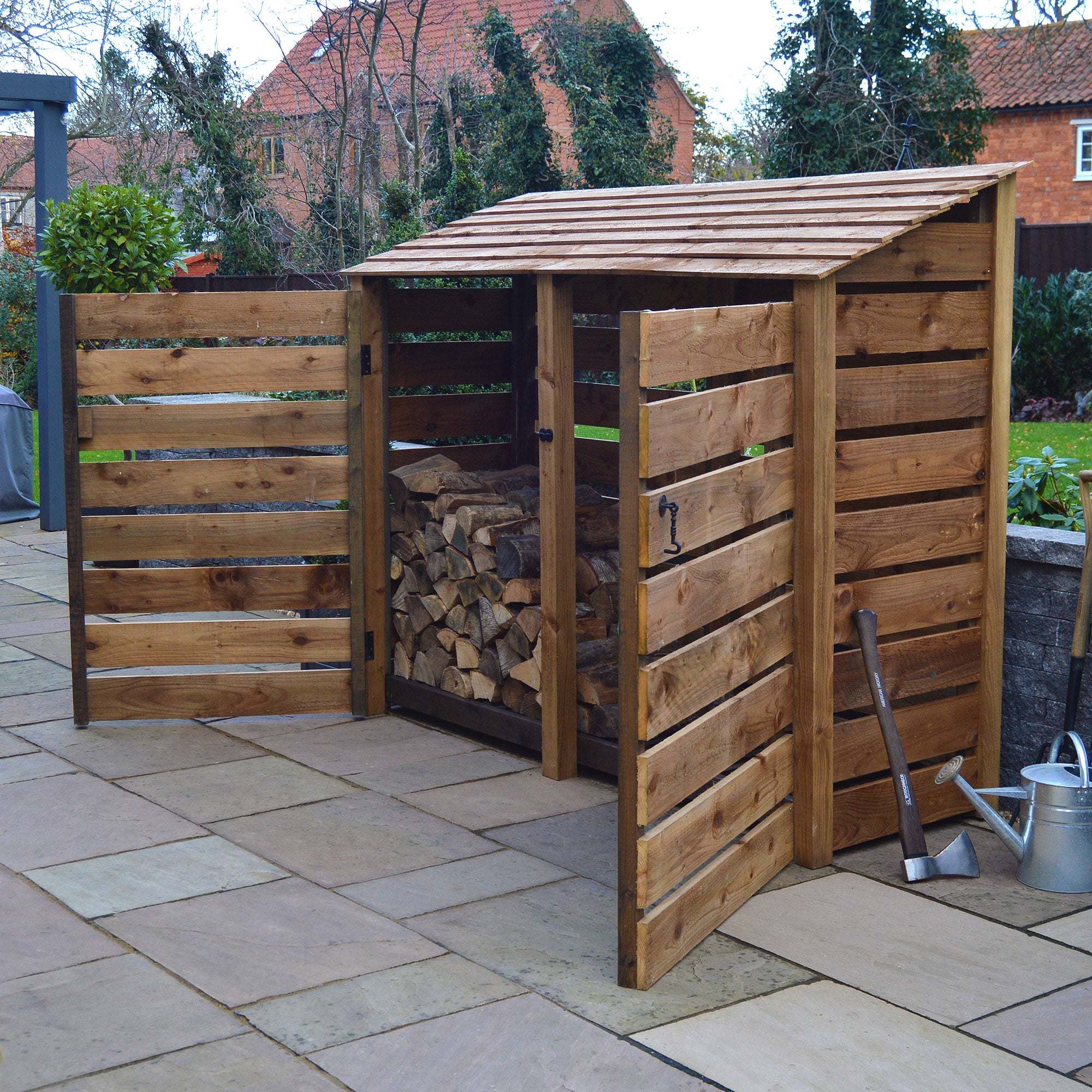 Normanton Log Store - Rustic Brown - Slatted Panels - 7ft Wide x 6ft Tall