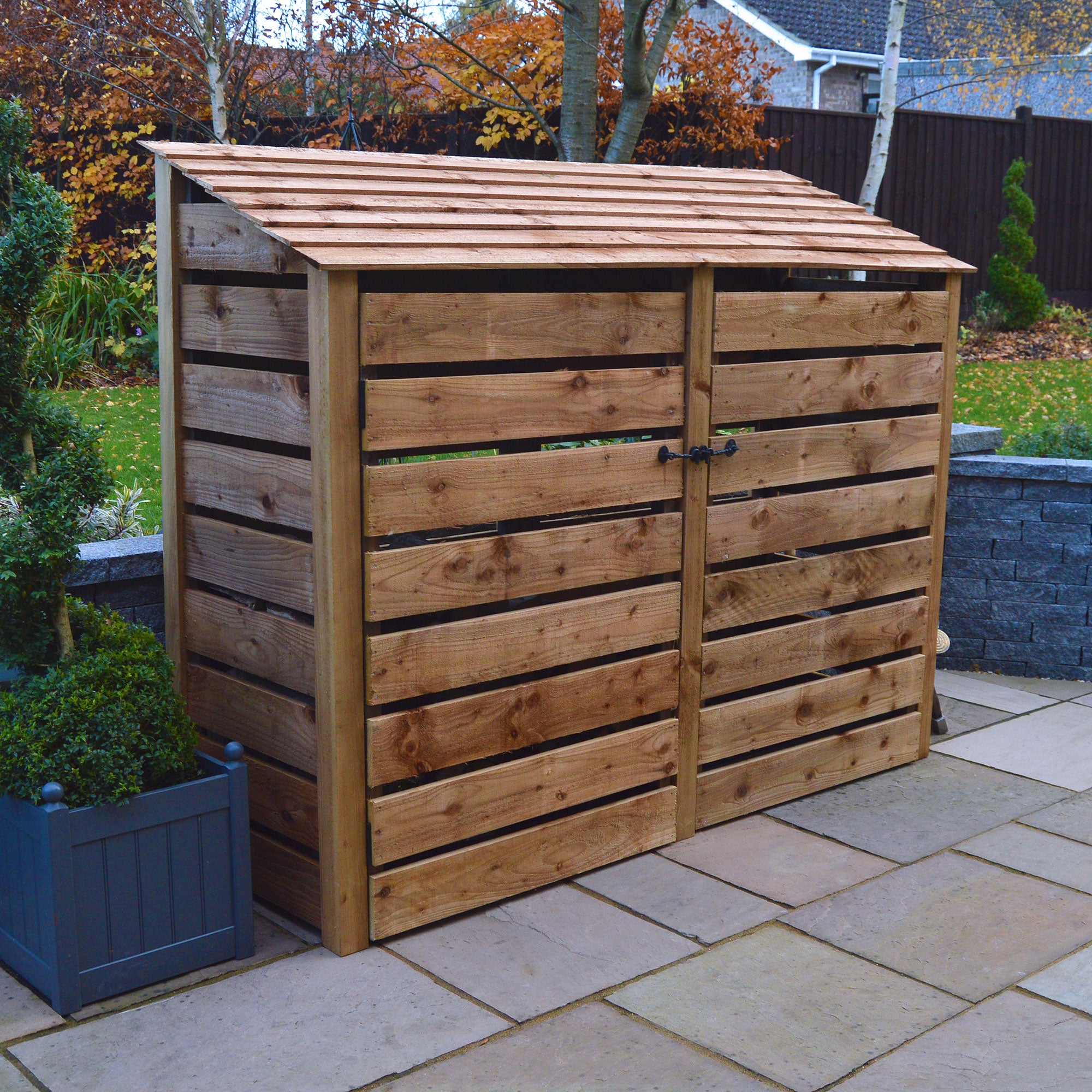 Normanton Log Store - Rustic Brown - Slatted Panels - 7ft Wide x 6ft Tall