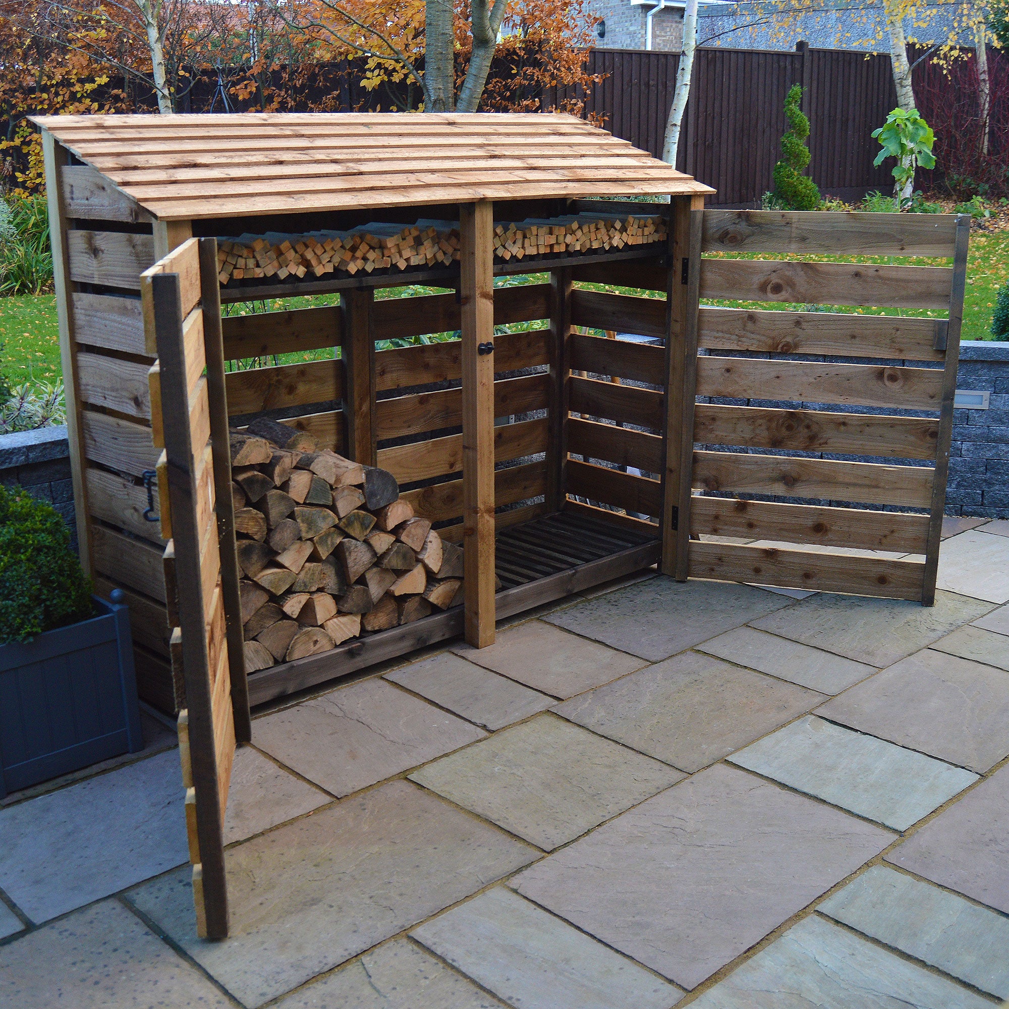 Normanton Log Store - Rustic Brown - Slatted Panels - 7ft Wide x 6ft Tall