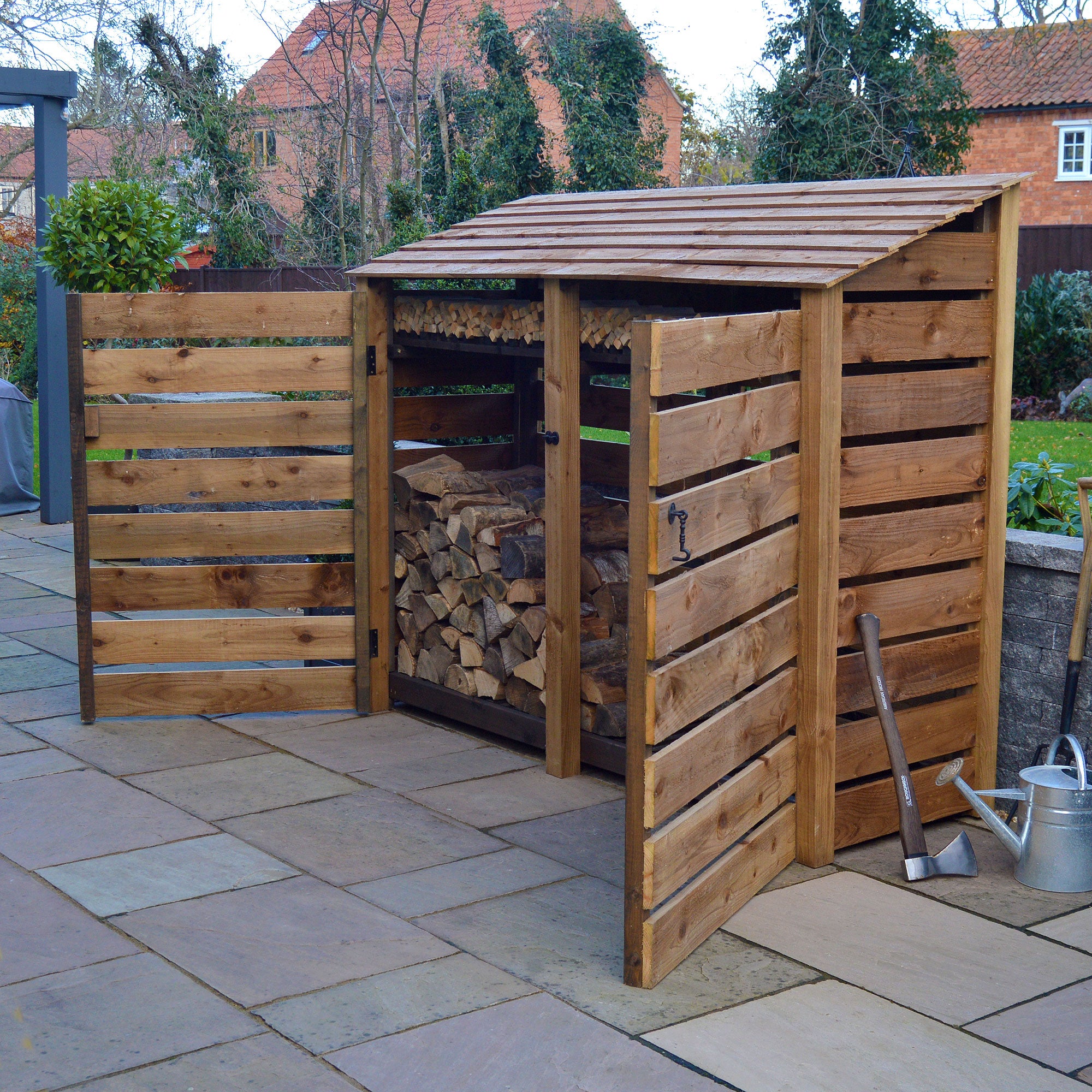 Normanton Log Store - Rustic Brown - Slatted Panels - 7ft Wide x 6ft Tall
