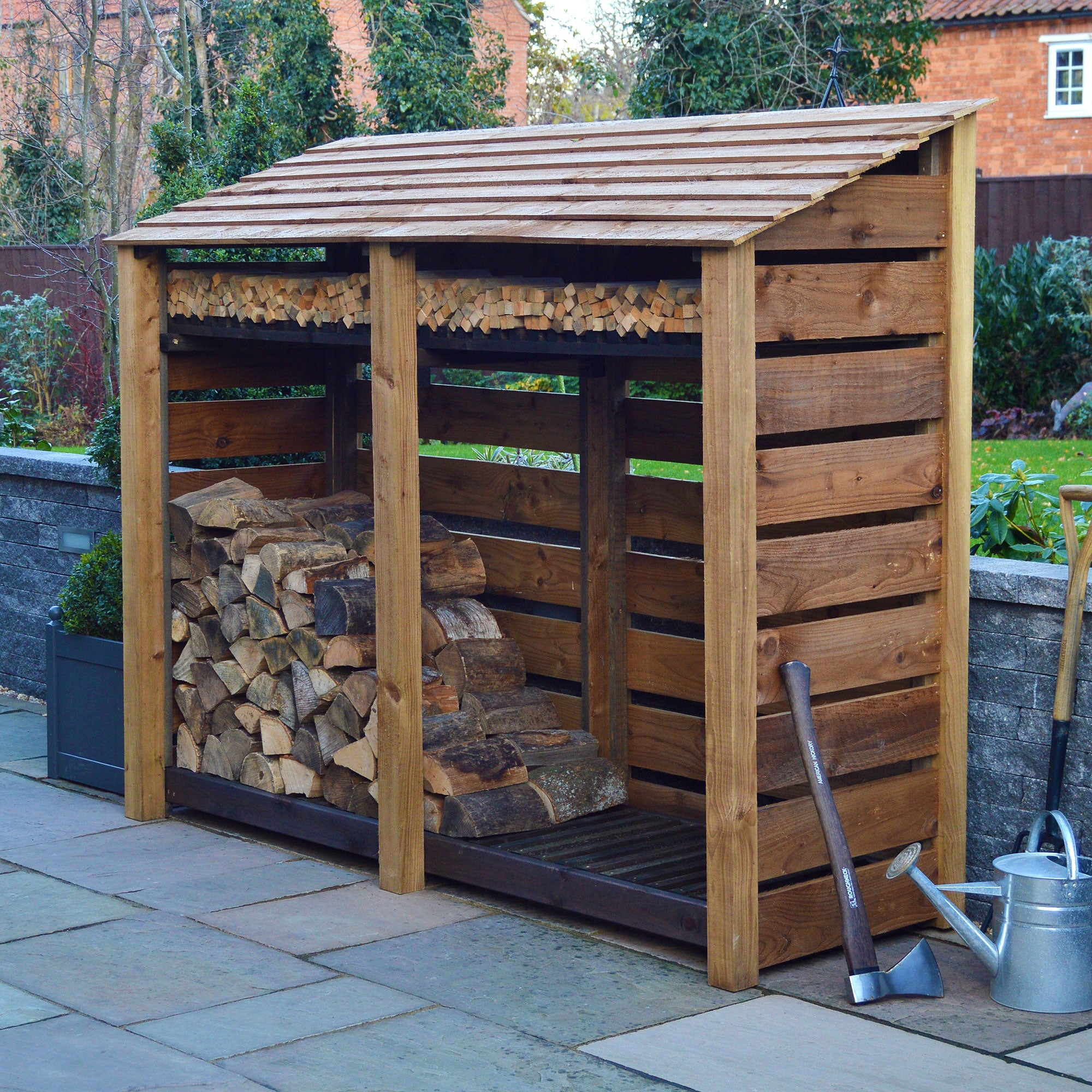 Normanton Log Store - Rustic Brown - Slatted Panels - 7ft Wide x 6ft Tall