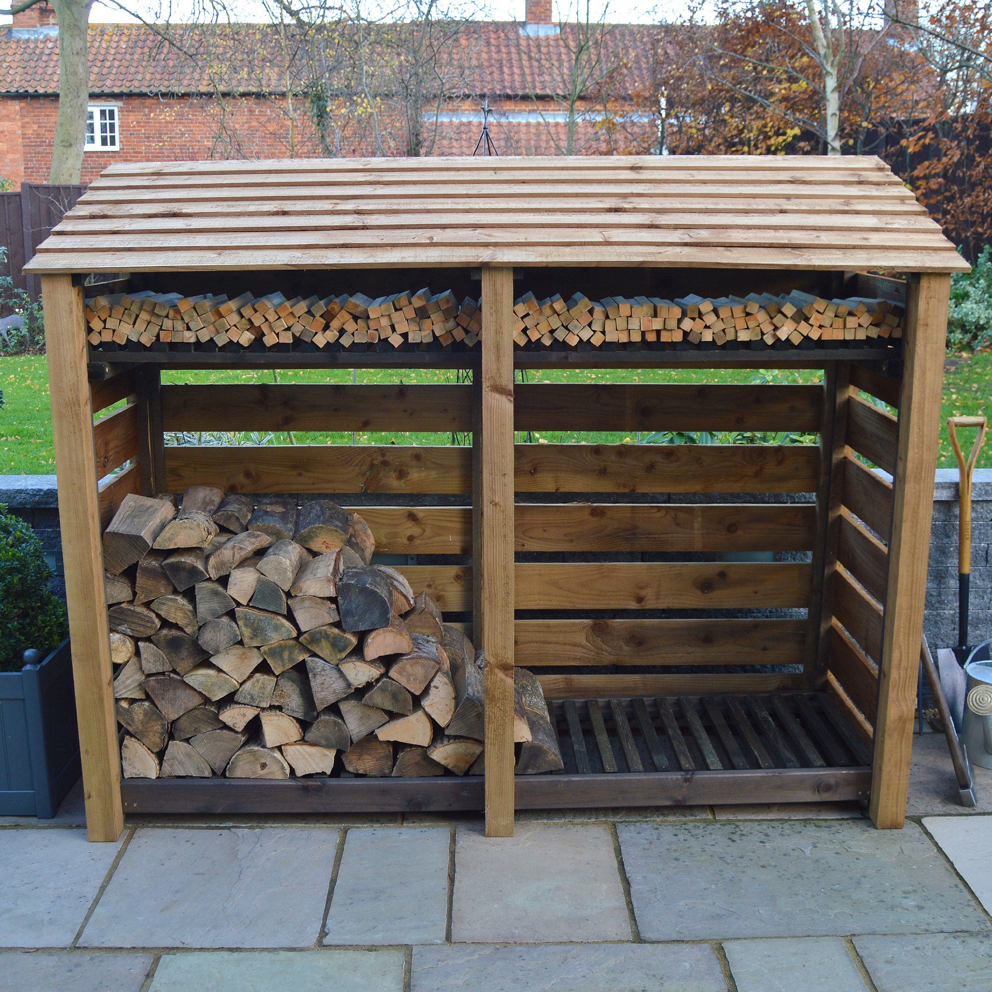 Normanton Log Store - Rustic Brown - Slatted Panels - 7ft Wide x 6ft Tall