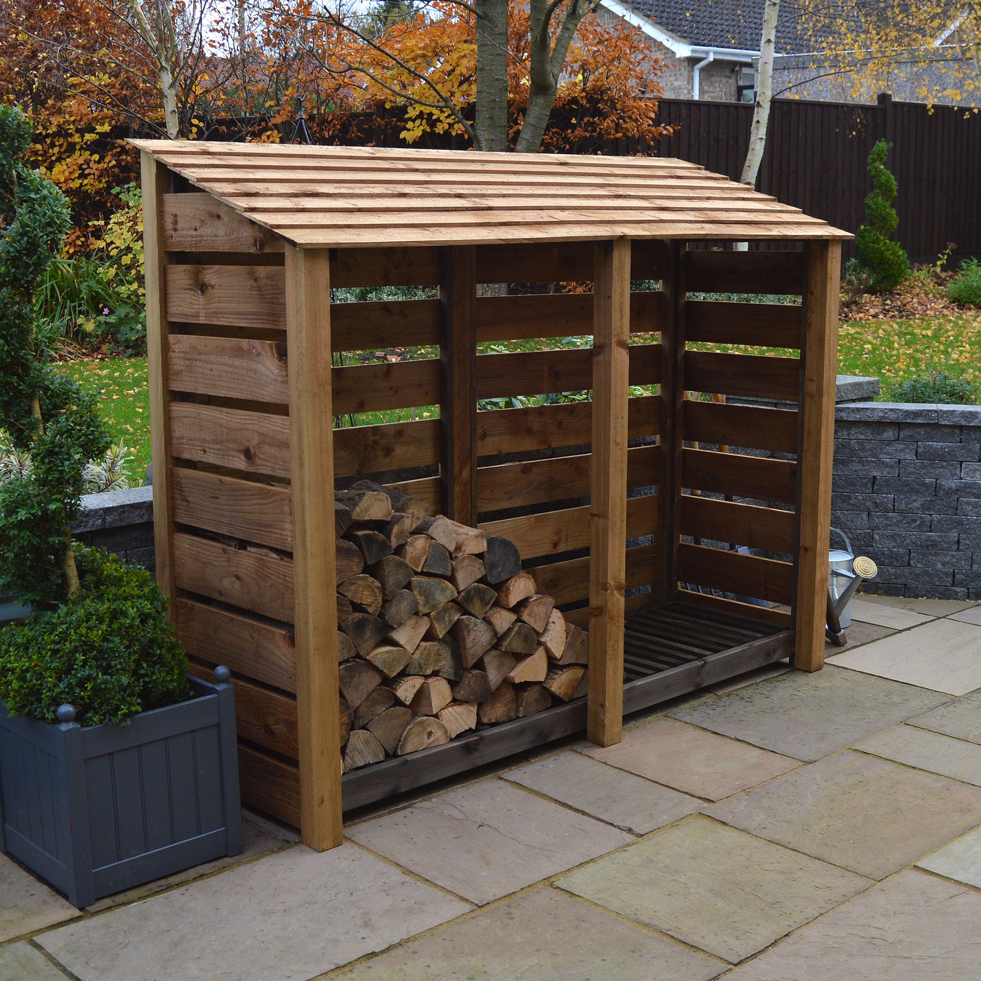 Normanton Log Store - Rustic Brown - Slatted Panels - 7ft Wide x 6ft Tall