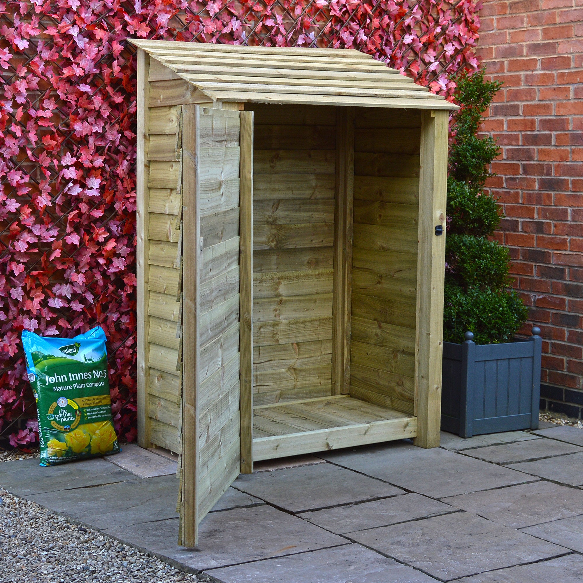 Greetham Log Store - Light Green - Solid Panels - 4ft Wide x 6ft Tall