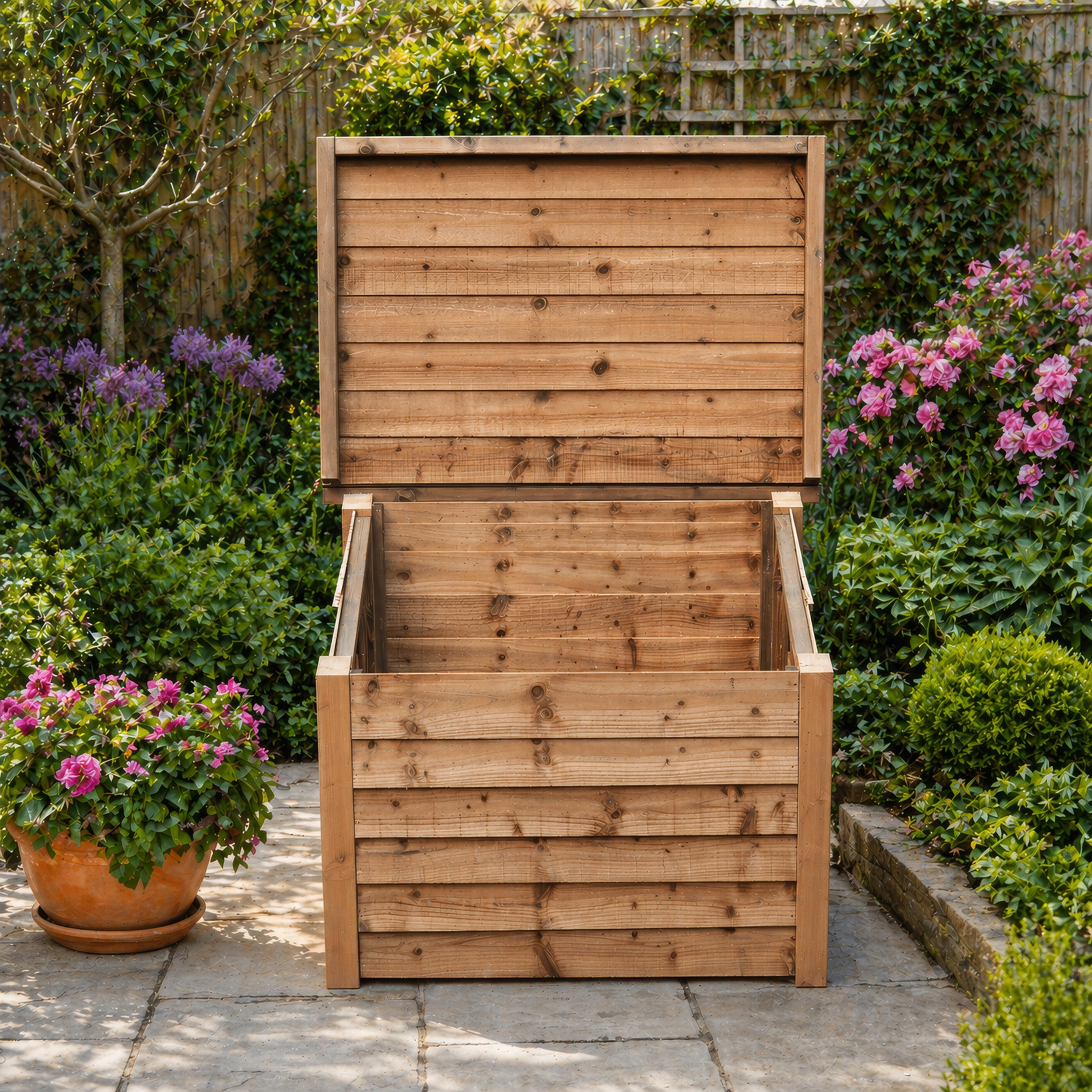 Pickworth Wooden Storage Chest - Rustic Brown - Slatted Base - 1.25m Width x 0.85m Depth