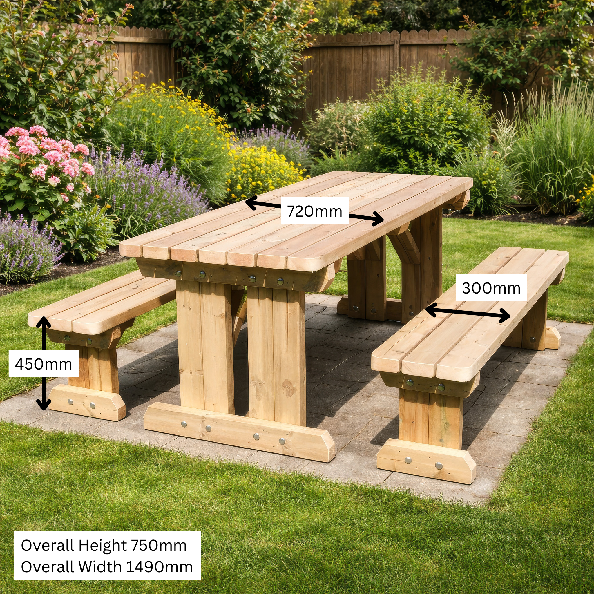 Tinwell Freestanding Picnic Table with Bench Set - Light Green - 5ft Width x 4ft Length