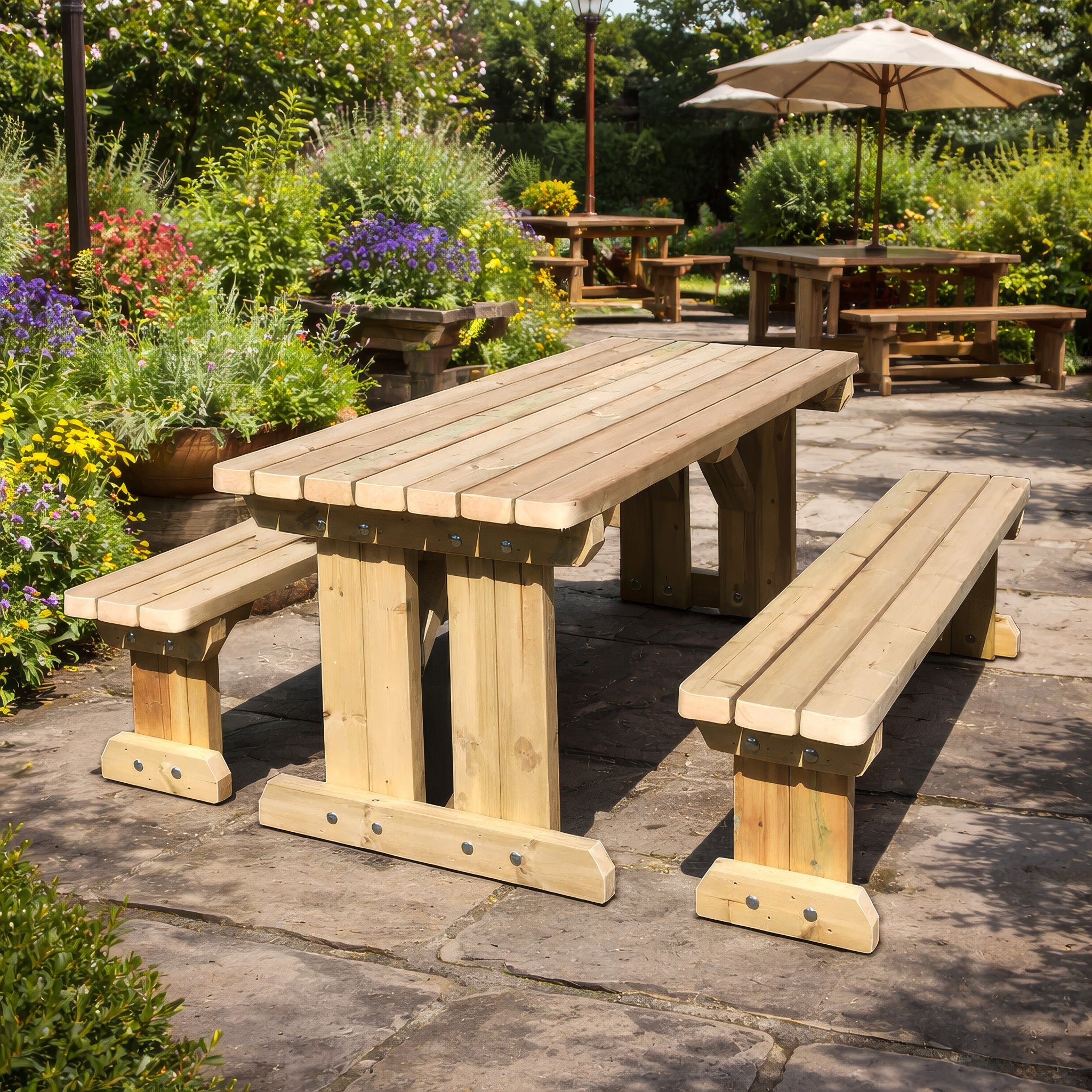 Tinwell Freestanding Picnic Table with Bench Set - Light Green - 5ft Width x 4ft Length