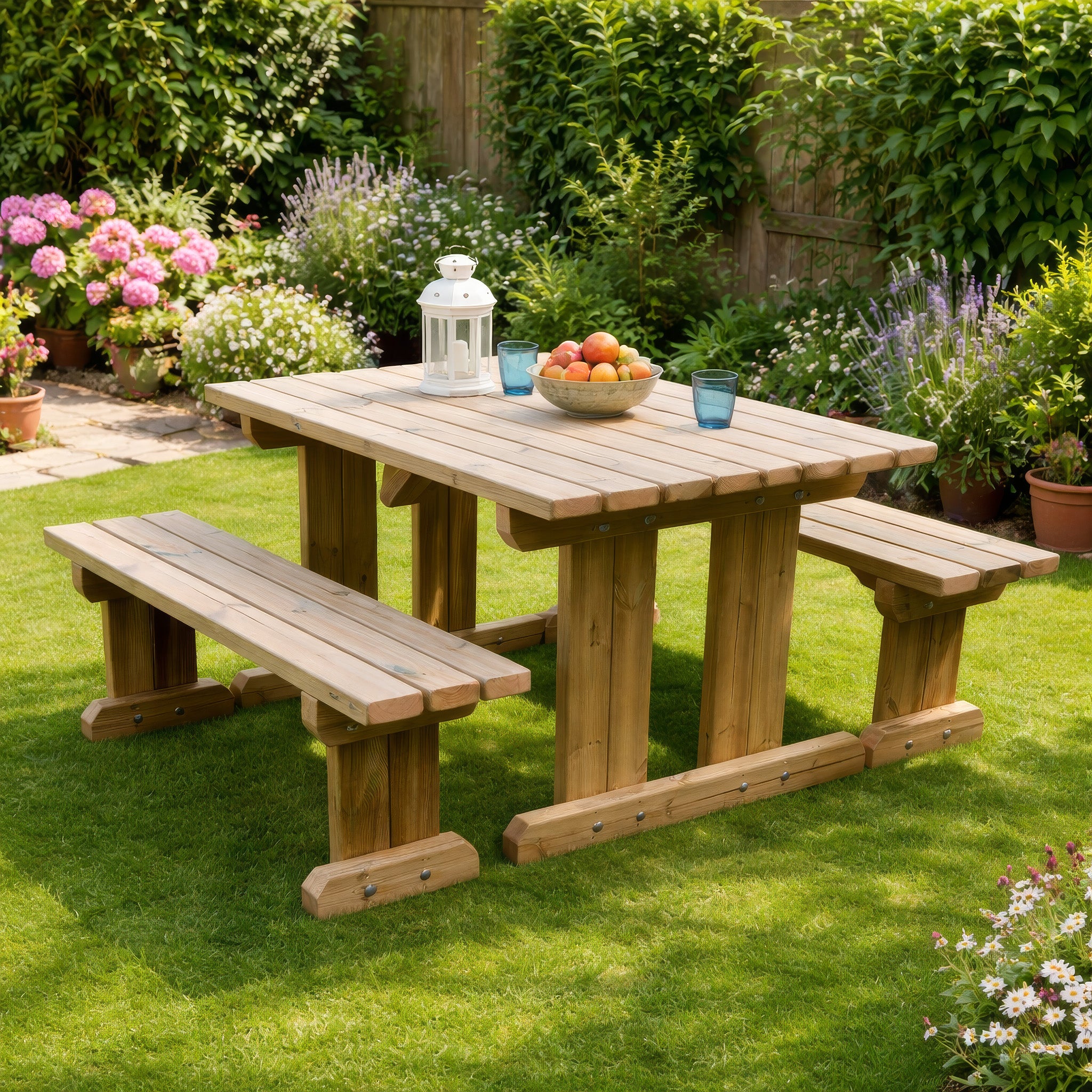 Tinwell Freestanding Picnic Table with Bench Set - Light Green - 5ft Width x 4ft Length