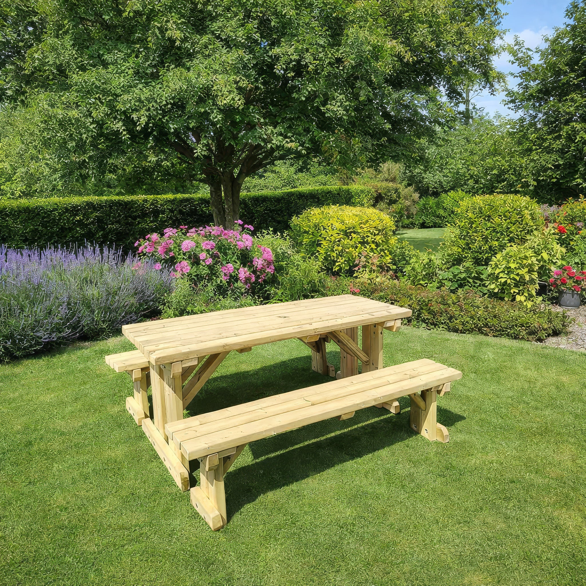 Tinwell Freestanding Picnic Table with Bench Set - Light Green - 5ft Width x 5ft Length