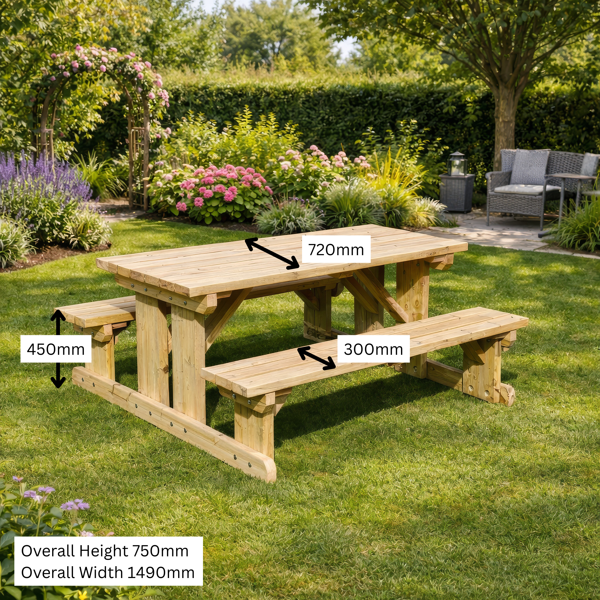 Tinwell Walk-In Picnic Table - Light Green - 5ft Width x 6ft Length