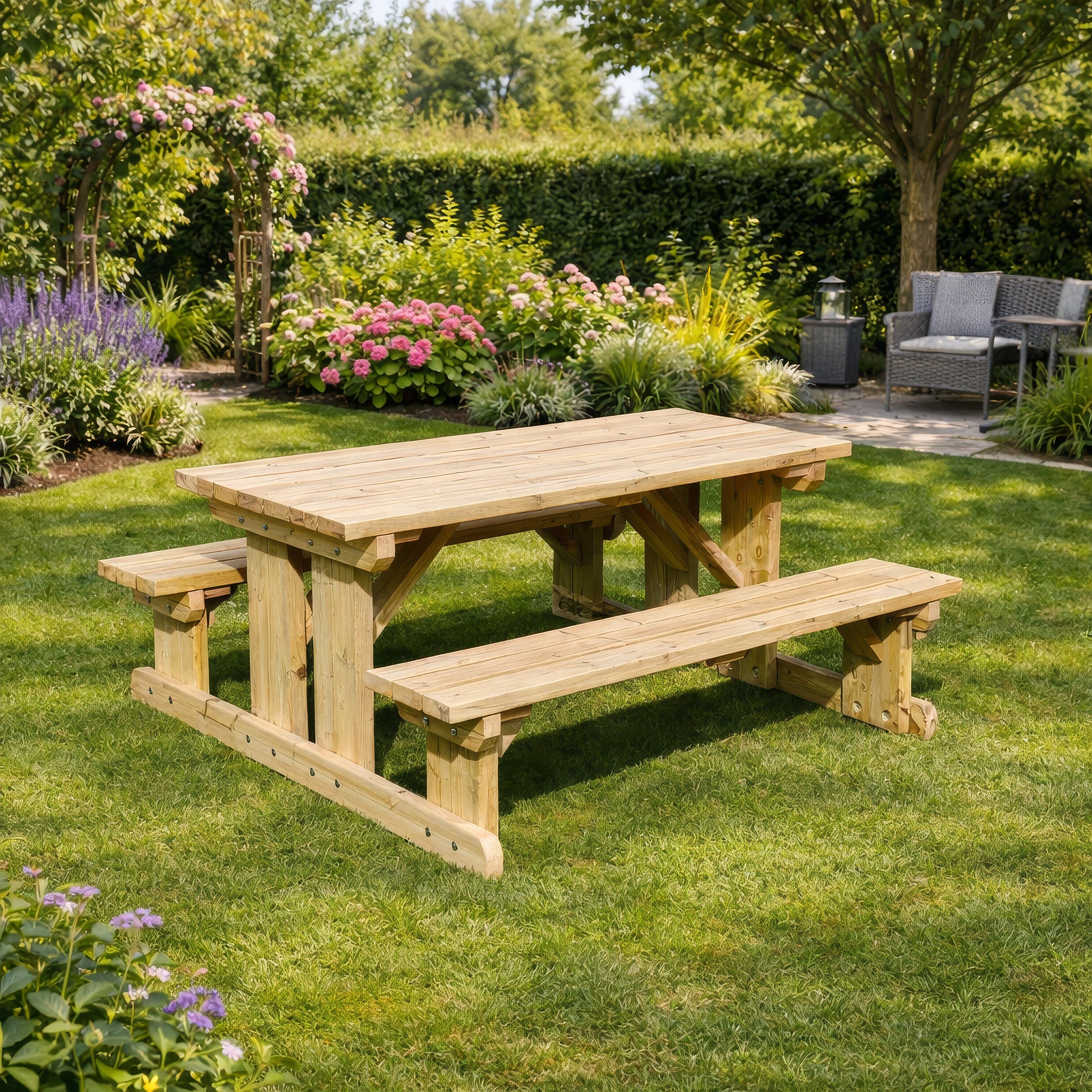 Tinwell Walk-In Picnic Table - Light Green - 5ft Width x 6ft Length