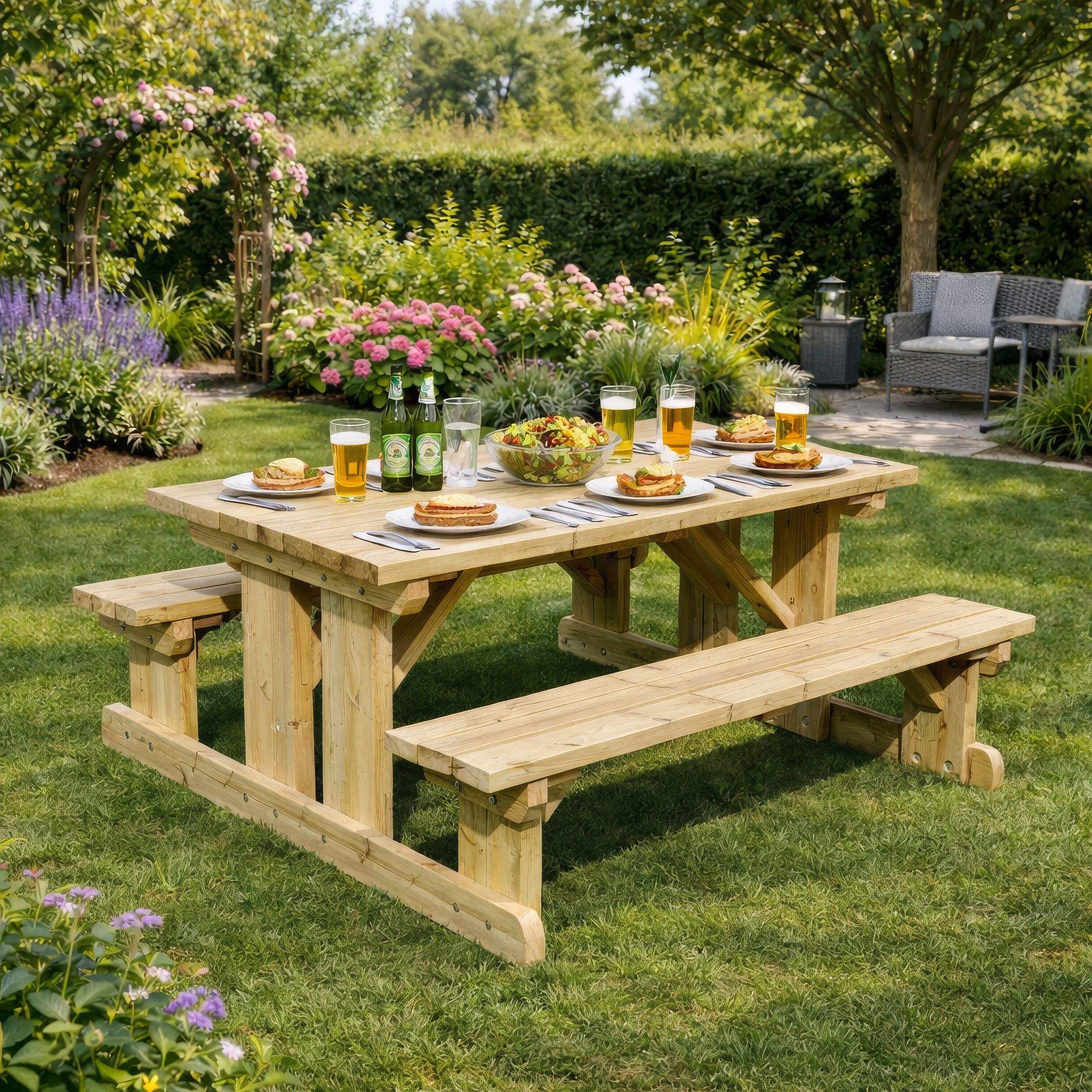 Tinwell Walk-In Picnic Table - Light Green - 5ft Width x 6ft Length