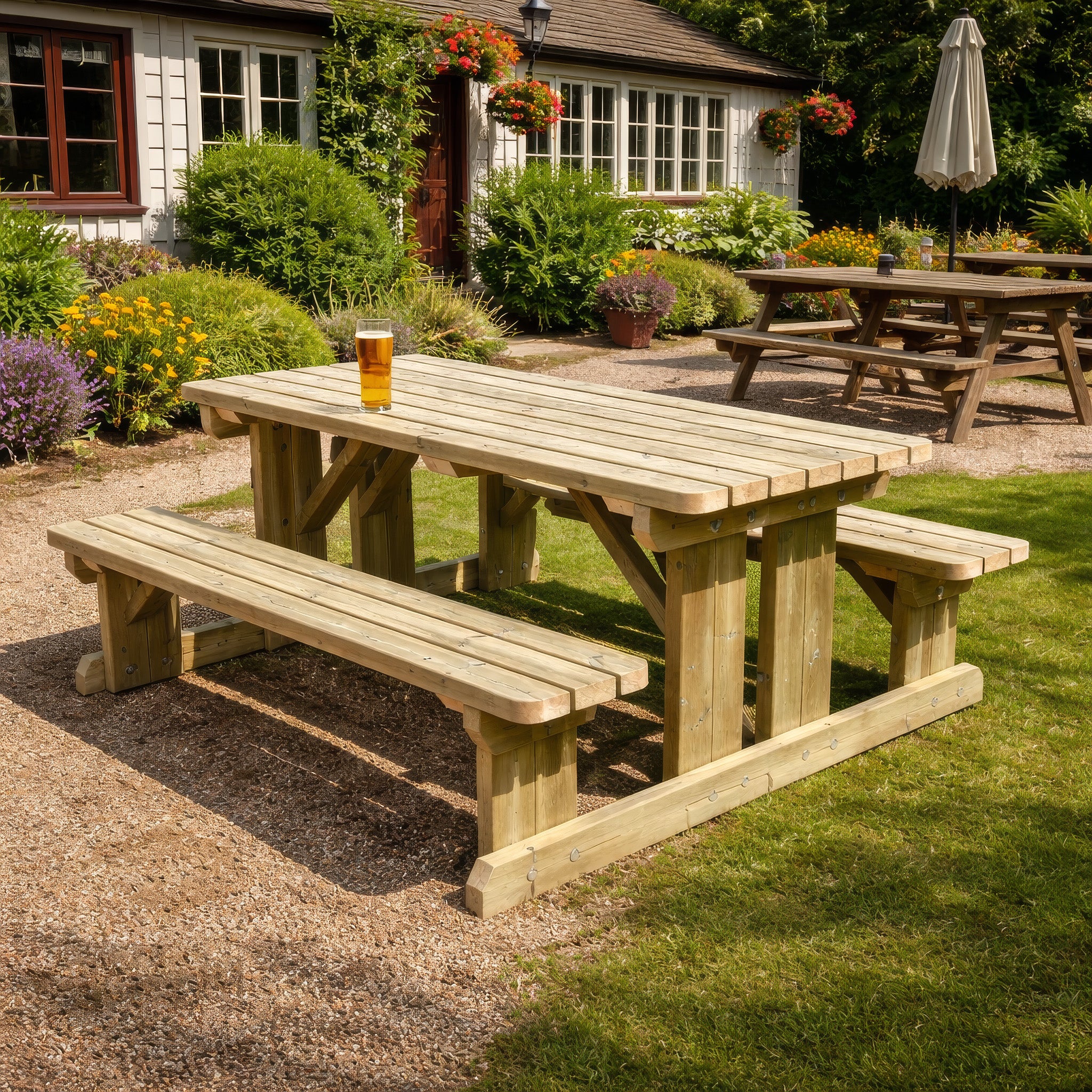 Tinwell Walk-In Picnic Table - Light Green - 5ft Width x 6ft Length