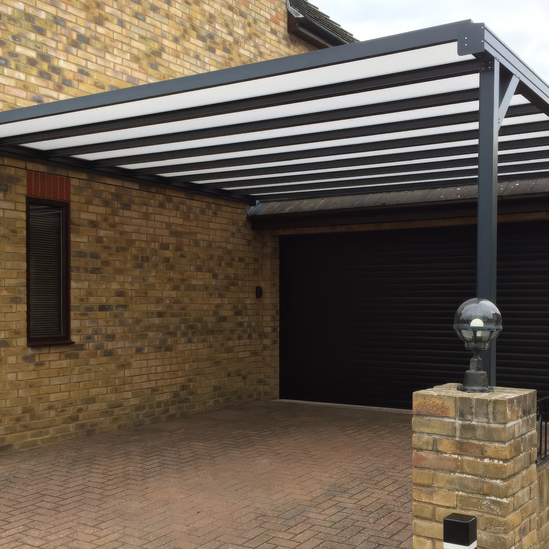 Wall Mounted Aluminium Pergola - Grey - 3.5m Depth x 2.8m Length