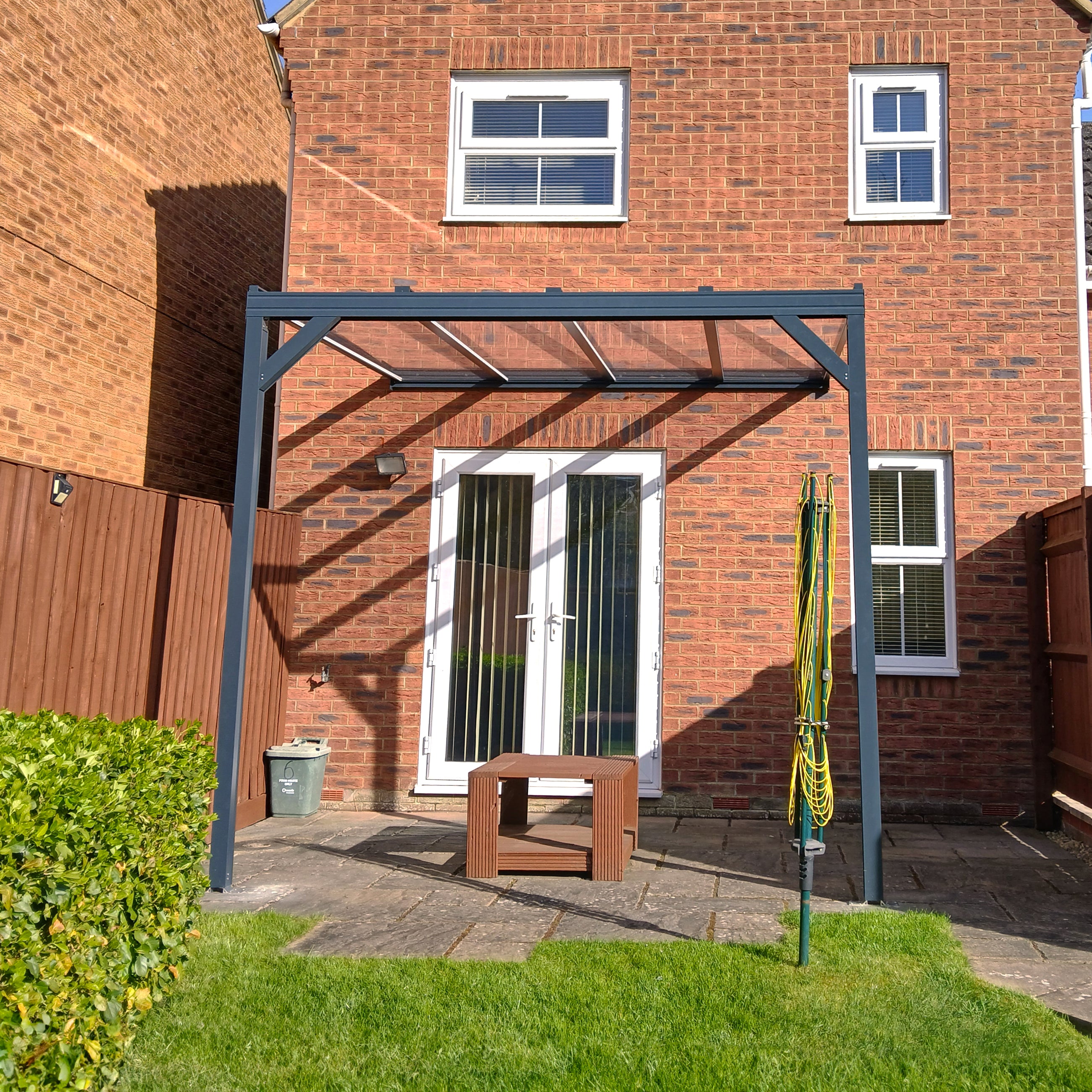 Wall Mounted Aluminium Pergola - Grey - 3.5m Depth x 2.1m Length