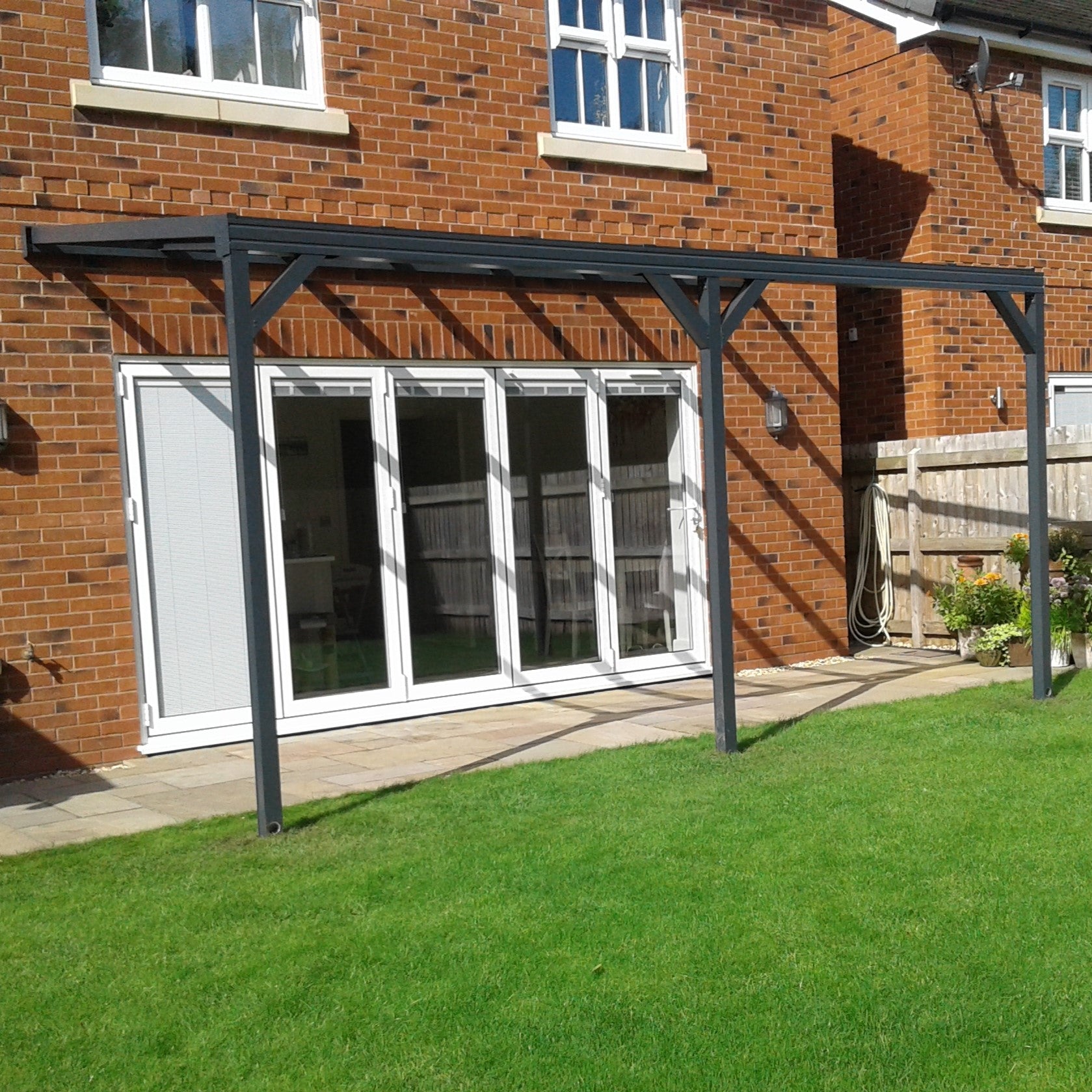Wall Mounted Aluminium Pergola - Grey - 3.5m Depth x 4.2m Length