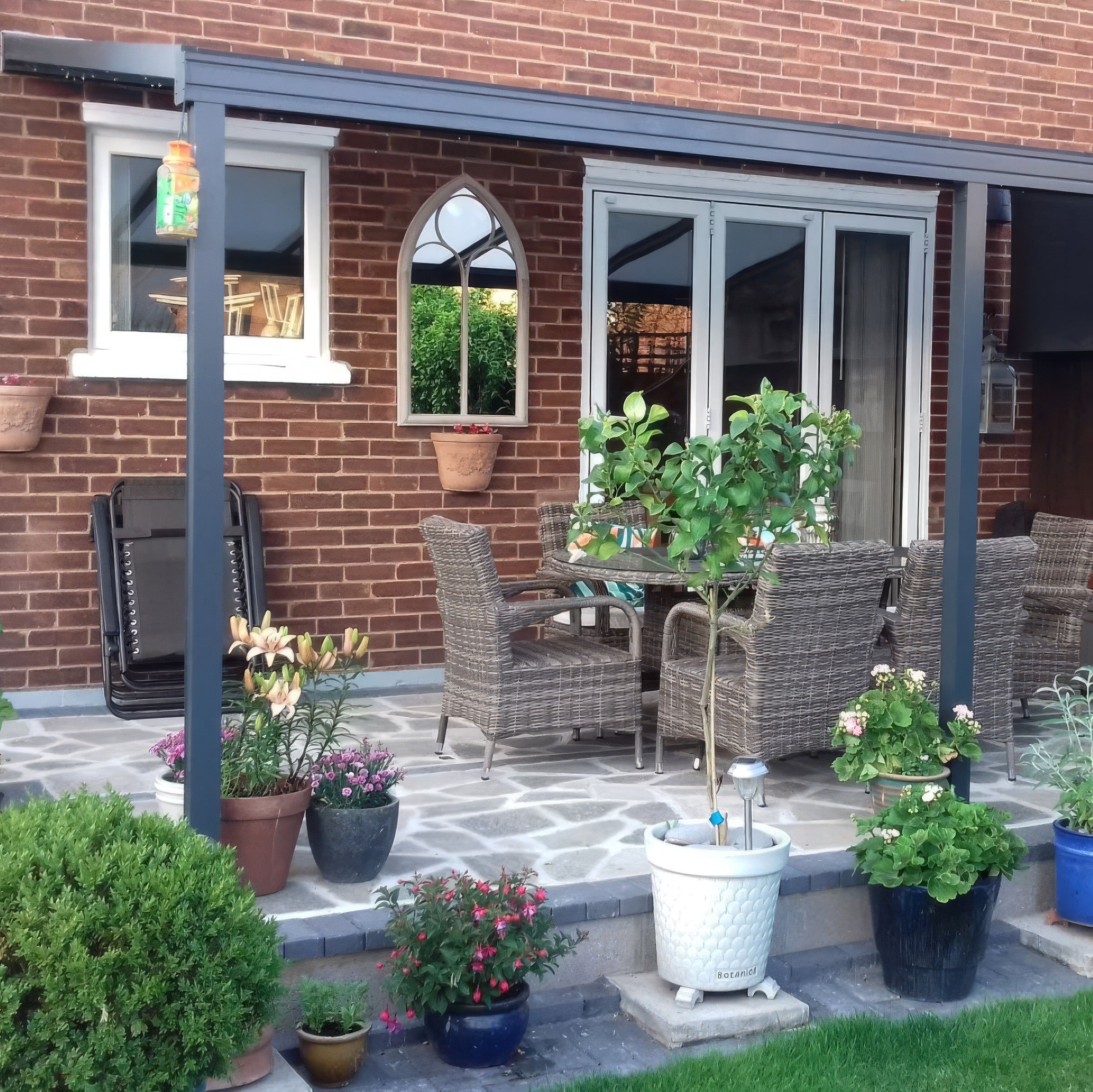 Wall Mounted Aluminium Pergola - Grey - 3m Depth x 4.2m Length