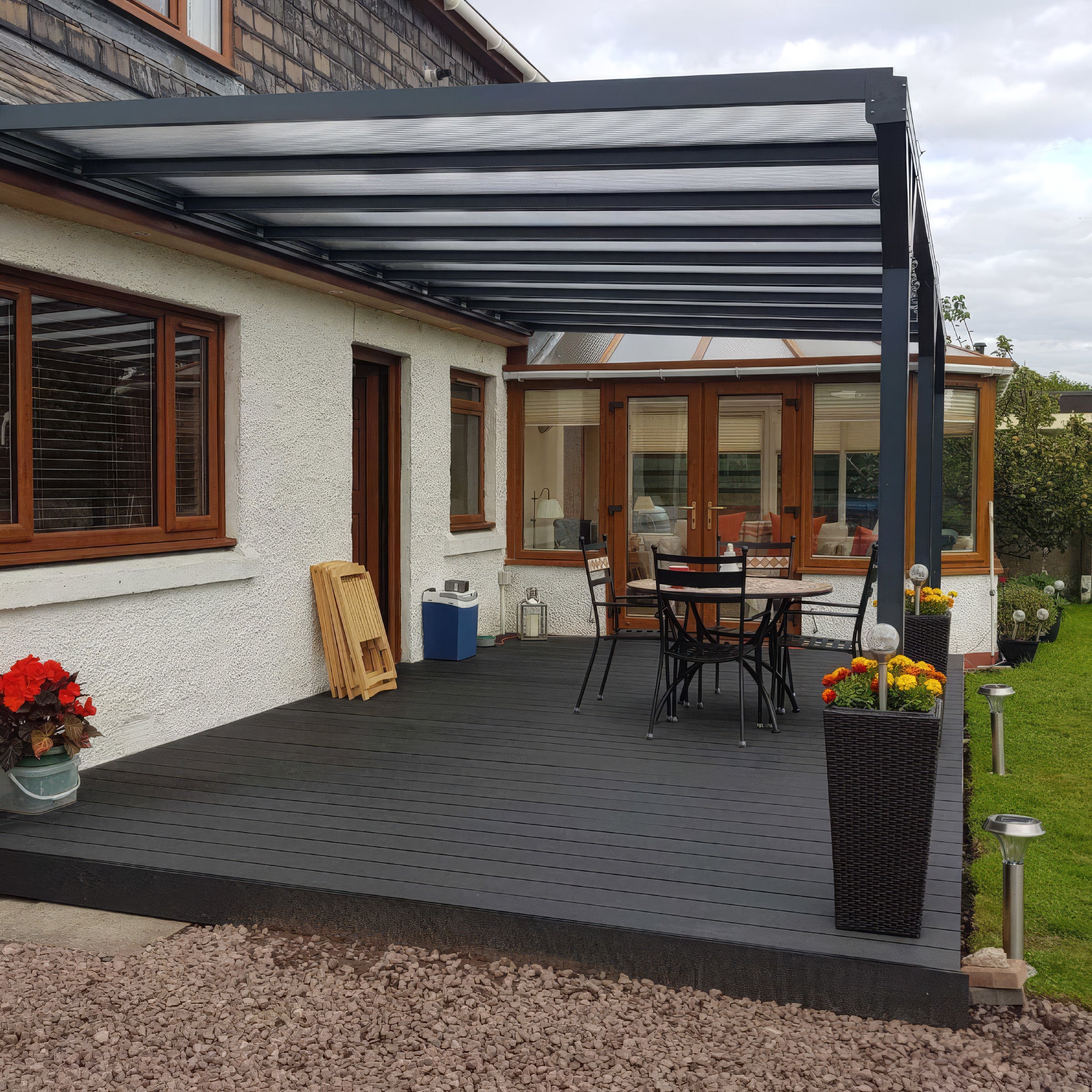 Wall Mounted Aluminium Pergola - Grey - 3m Depth x 4.2m Length