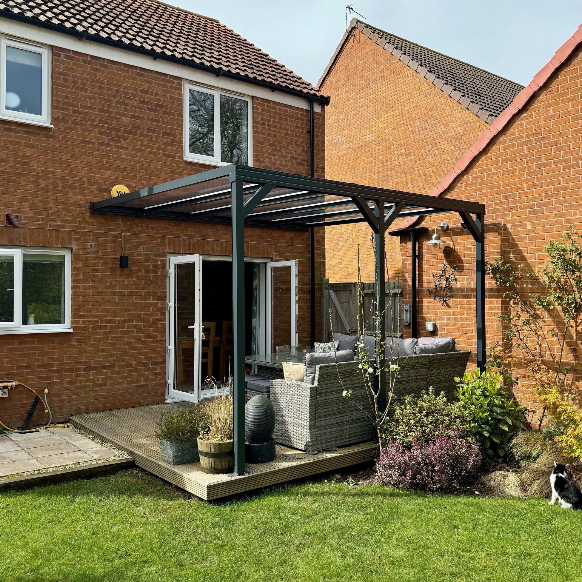 Wall Mounted Aluminium Pergola - Grey - 3m Depth x 4.2m Length