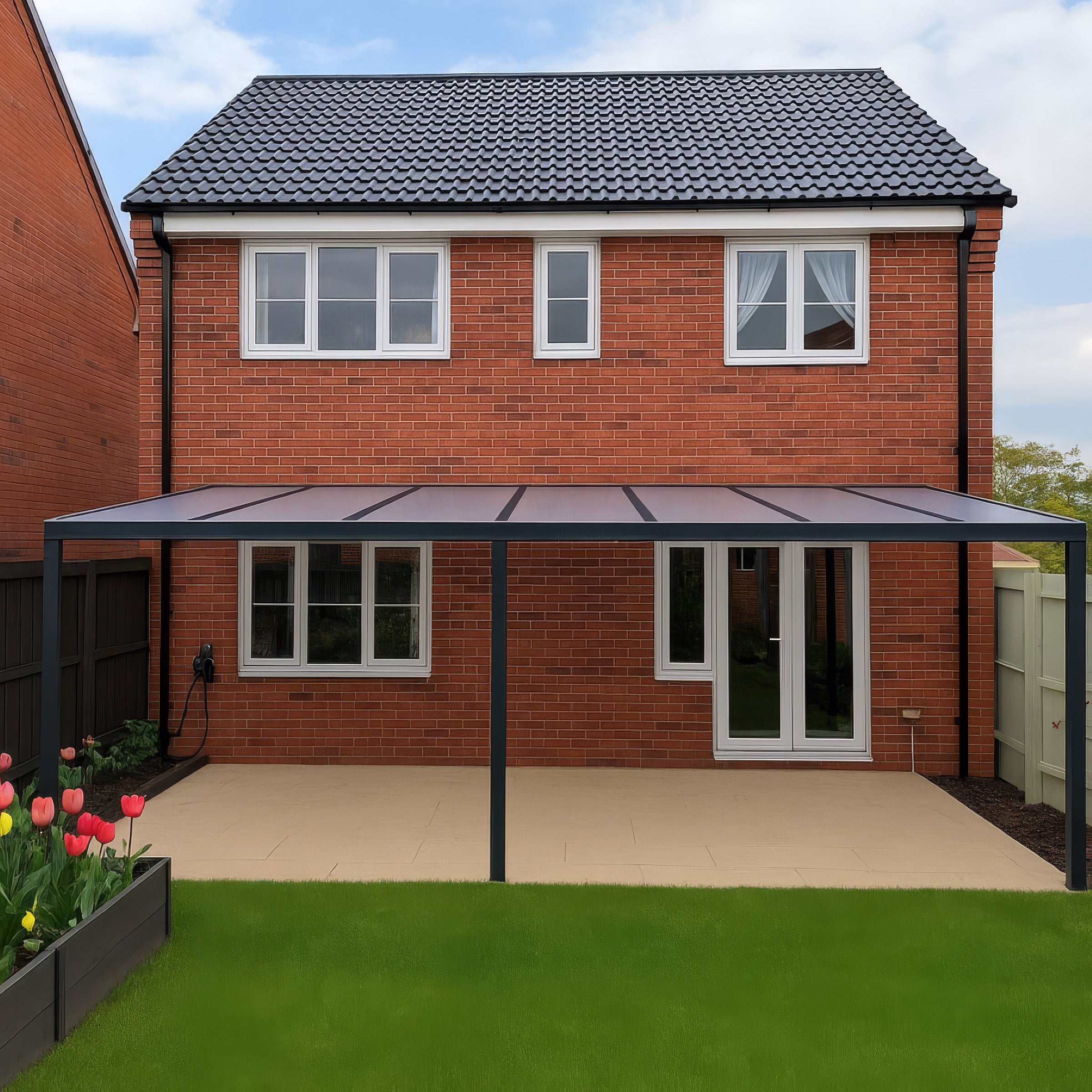 Wall Mounted Aluminium Pergola - Grey - 3m Depth x 4.2m Length