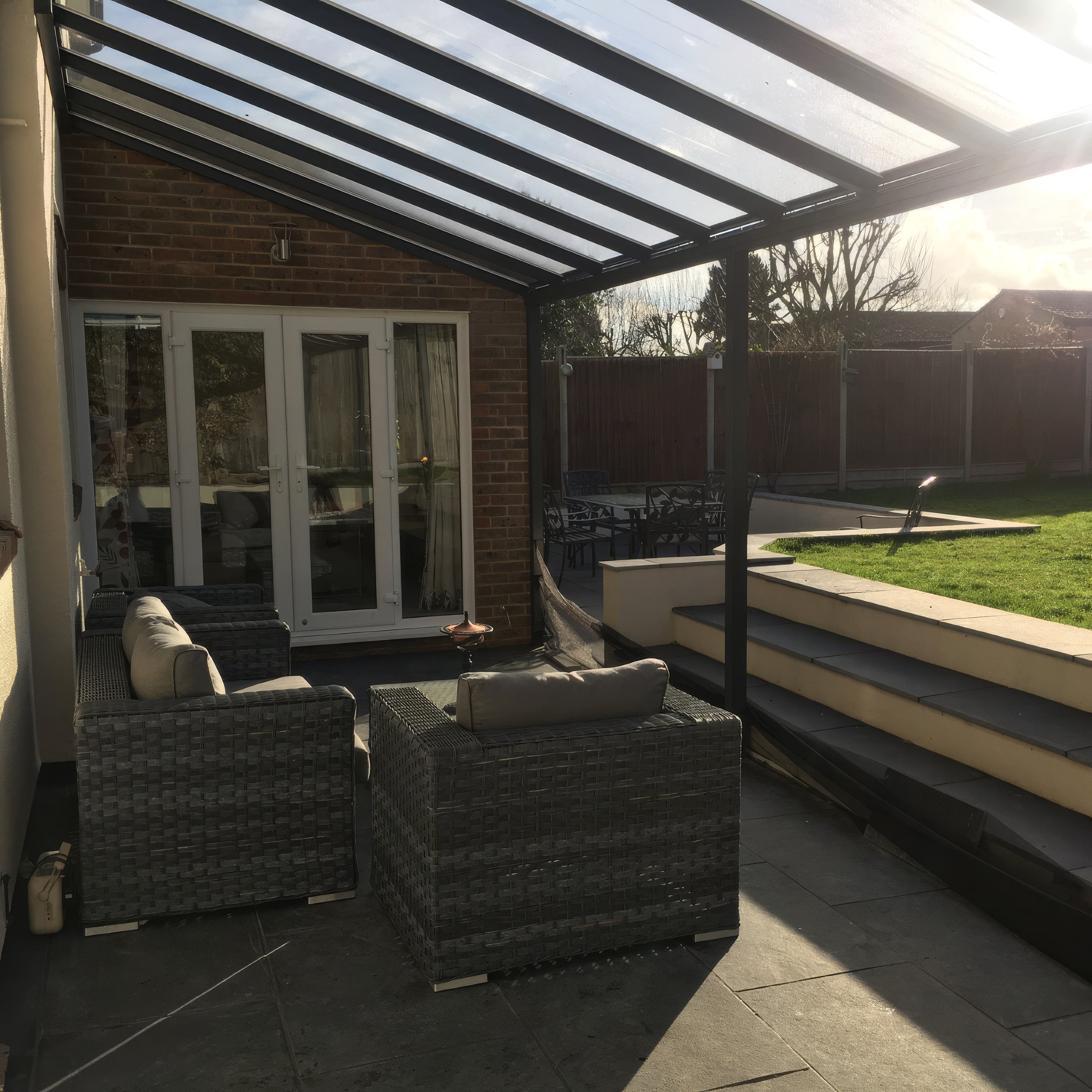 Wall Mounted Aluminium Pergola - Grey - 3.5m Depth x 8.4m Length