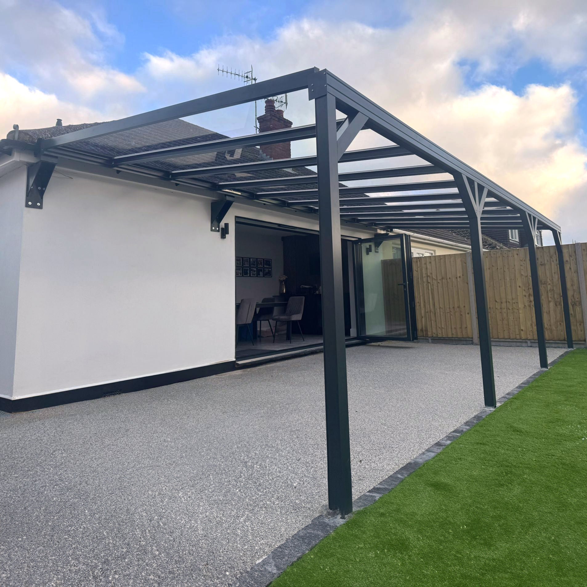 Wall Mounted Aluminium Pergola - Grey - 3m Depth x 8.4m Length