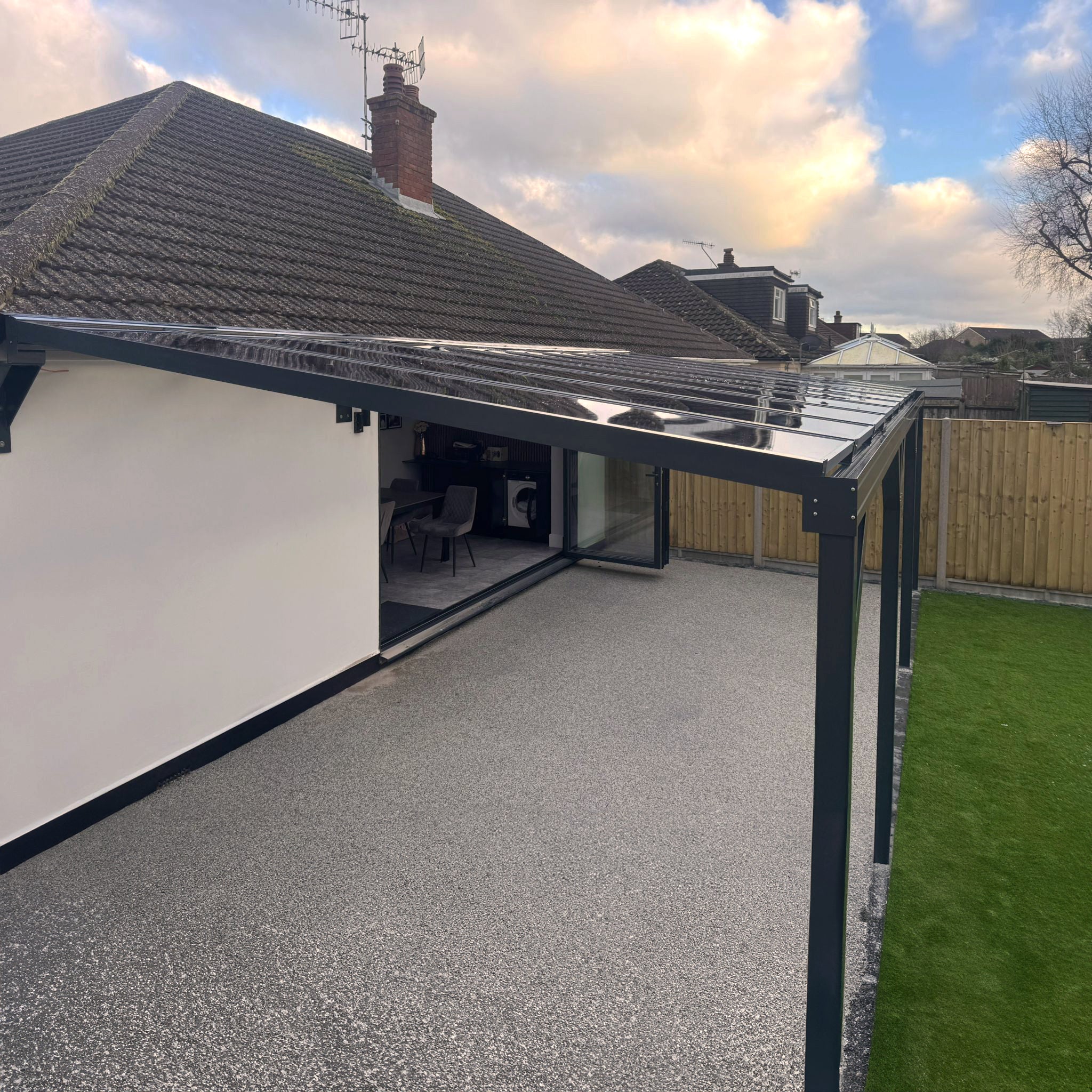 Wall Mounted Aluminium Pergola - Grey - 3m Depth x 8.4m Length