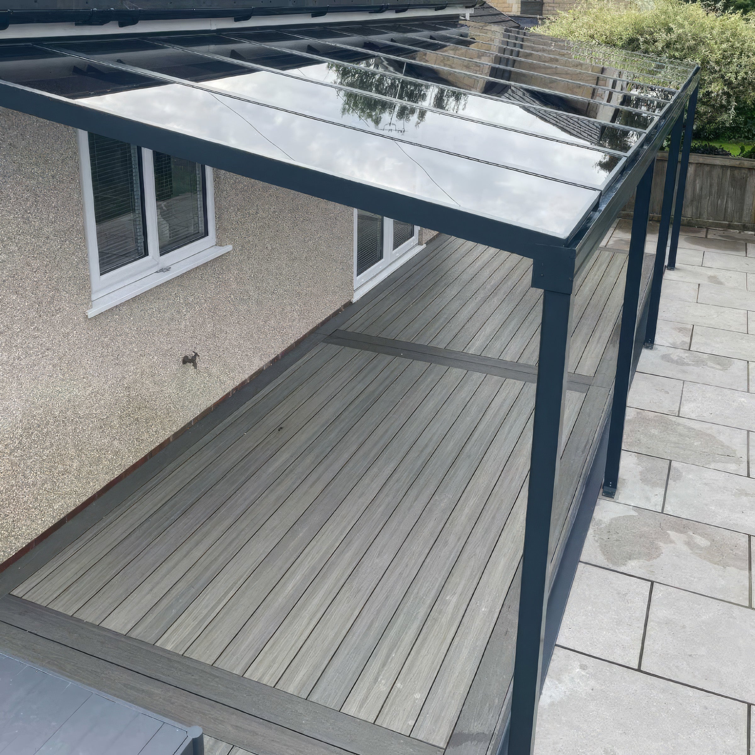 Wall Mounted Aluminium Pergola - Grey - 3m Depth x 7m Length