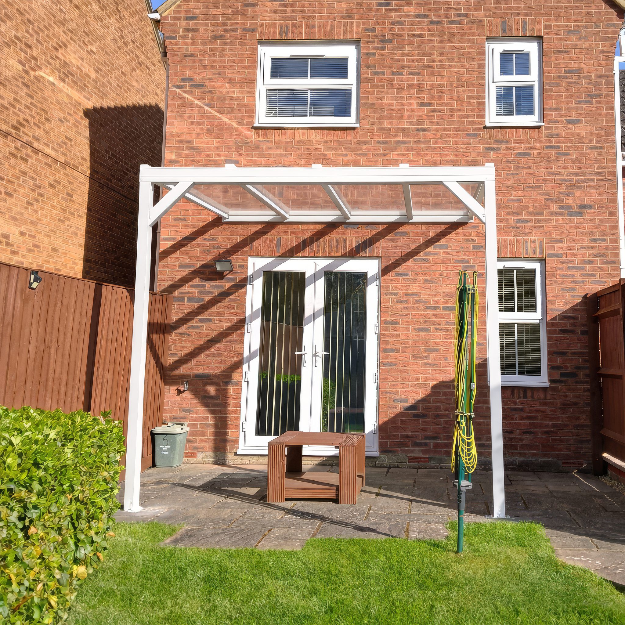 Wall Mounted Aluminium Pergola - White - 3.5m Depth x 2.8m Length