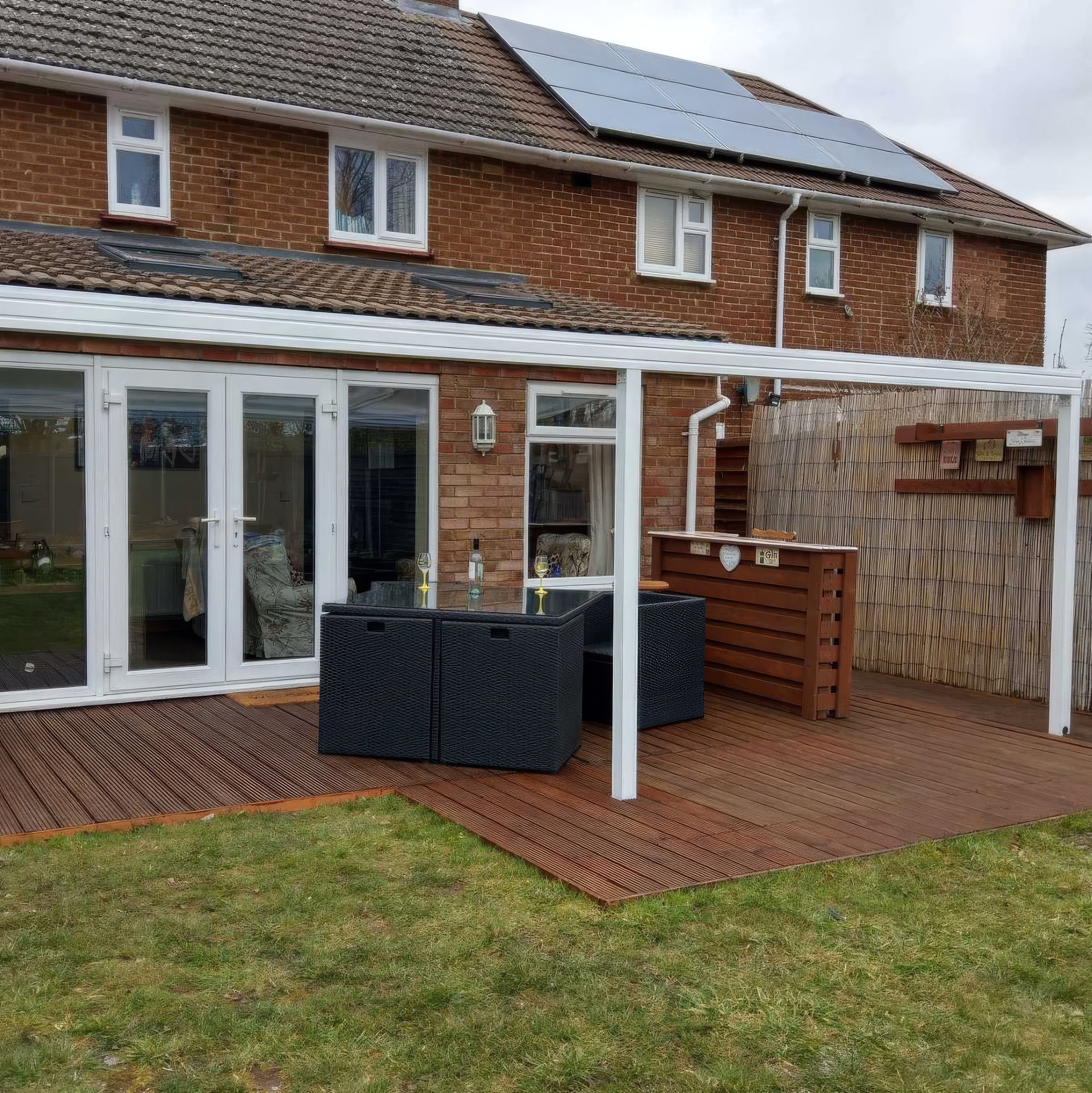 Wall Mounted Aluminium Pergola - White - 3.5m Depth x 4.2m Length