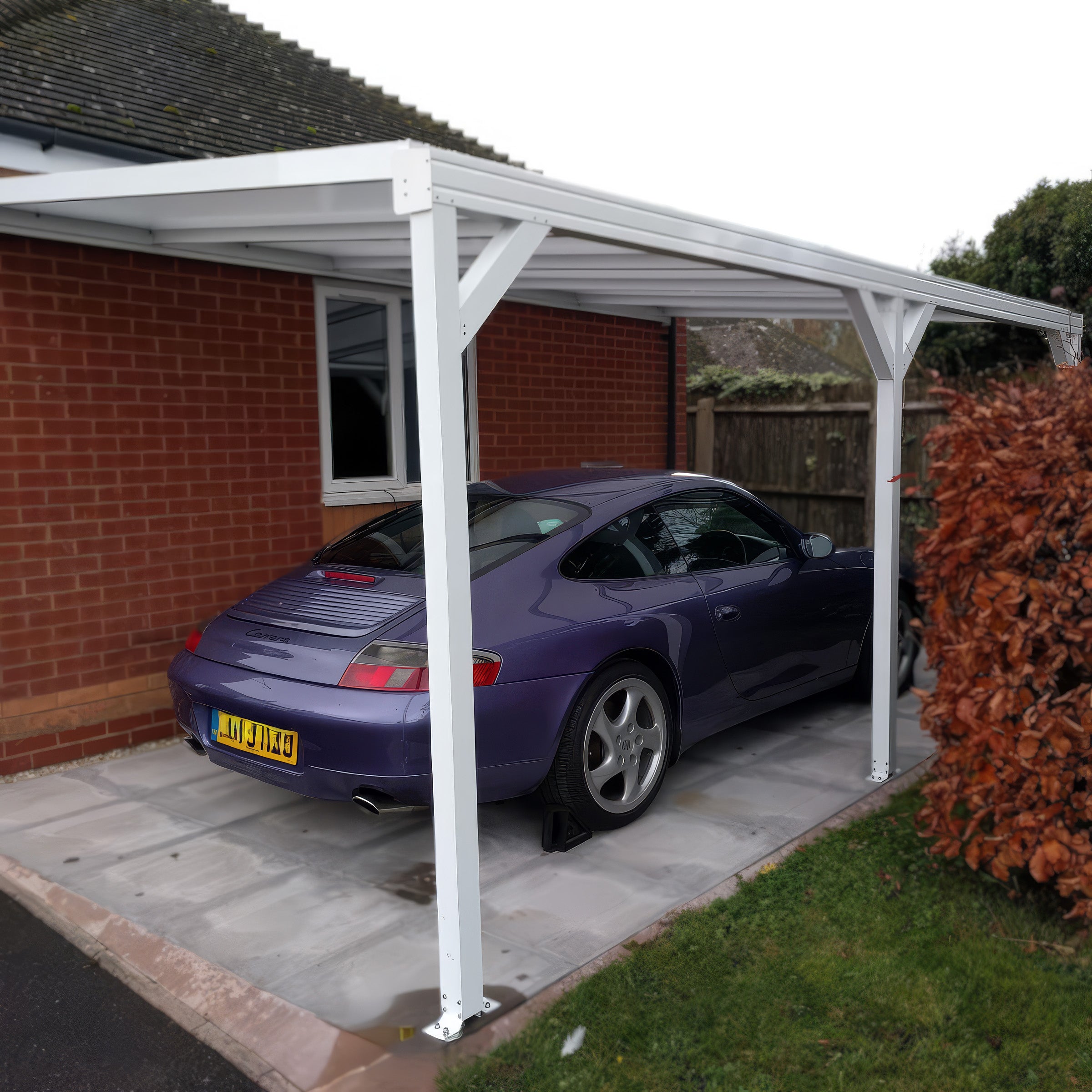 Wall Mounted Aluminium Pergola - White - 3.5m Depth x 4.2m Length