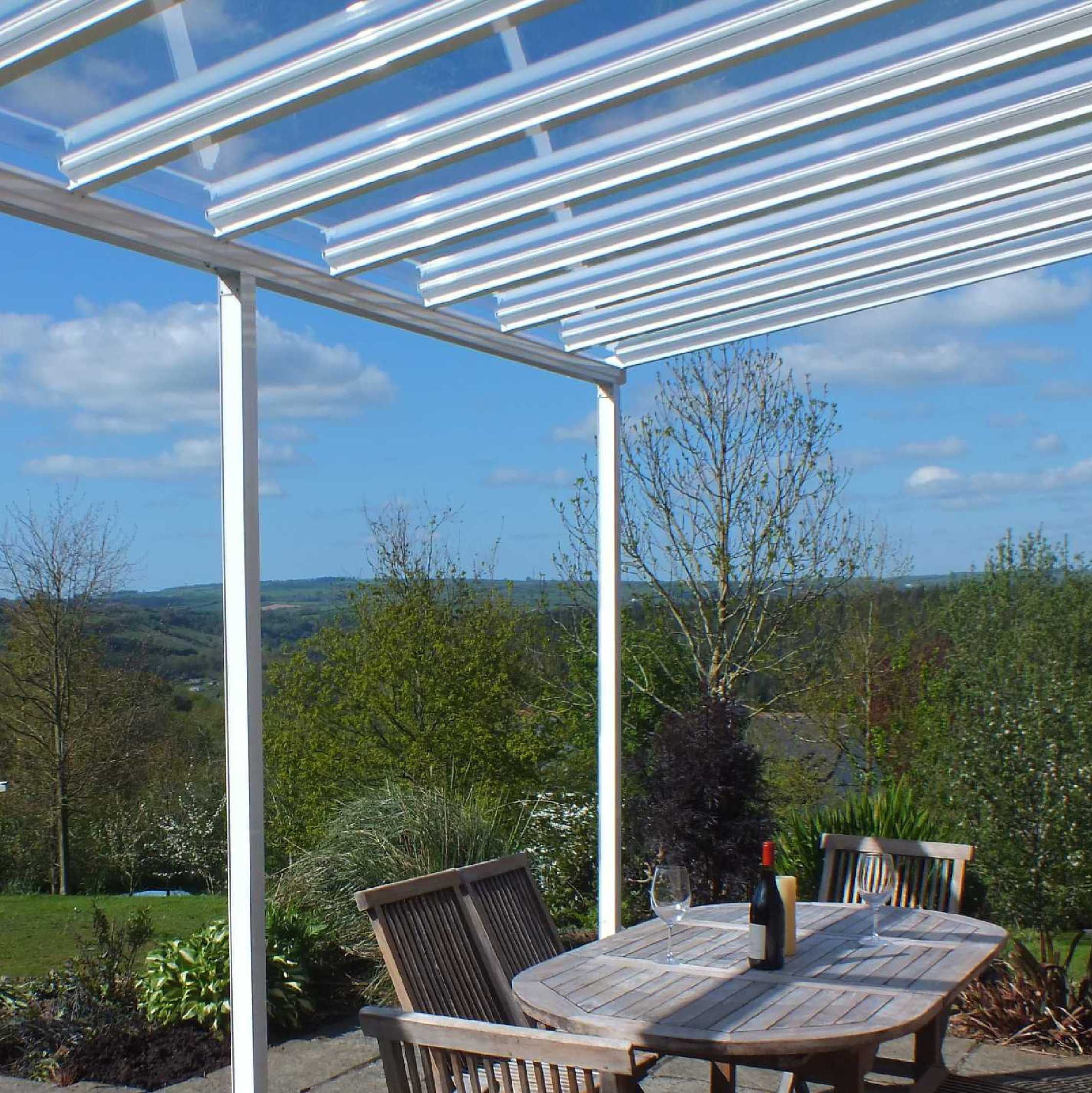 Wall Mounted Aluminium Pergola - White - 3.5m Depth x 3.5m Length