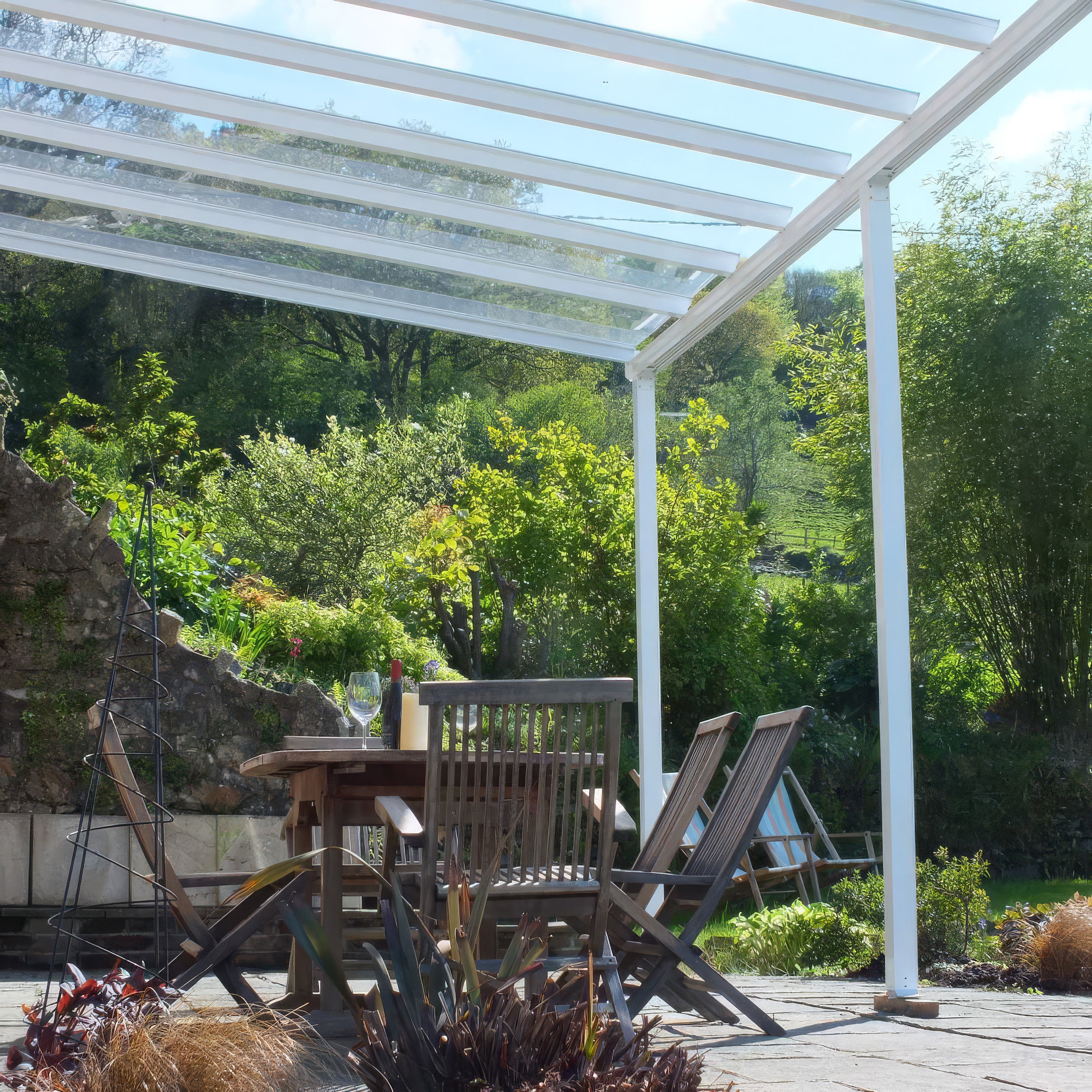 Wall Mounted Aluminium Pergola - White - 3.5m Depth x 4.2m Length