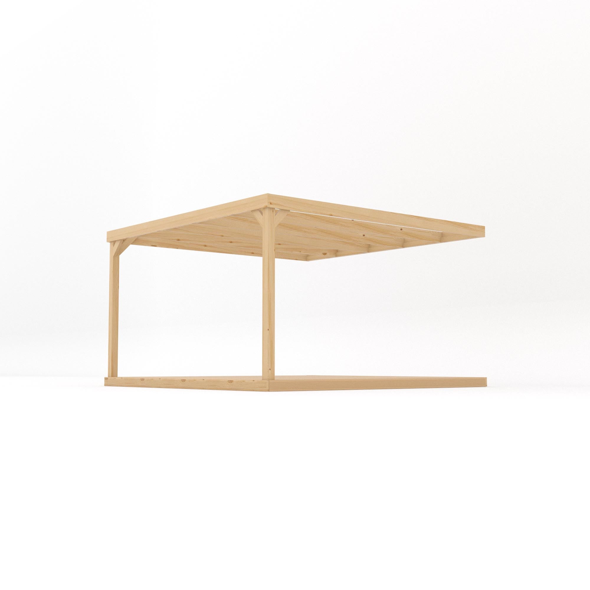 Wall Mounted Box Pergola with Decking - Light Green - 3.6m Depth x 3.6m Length