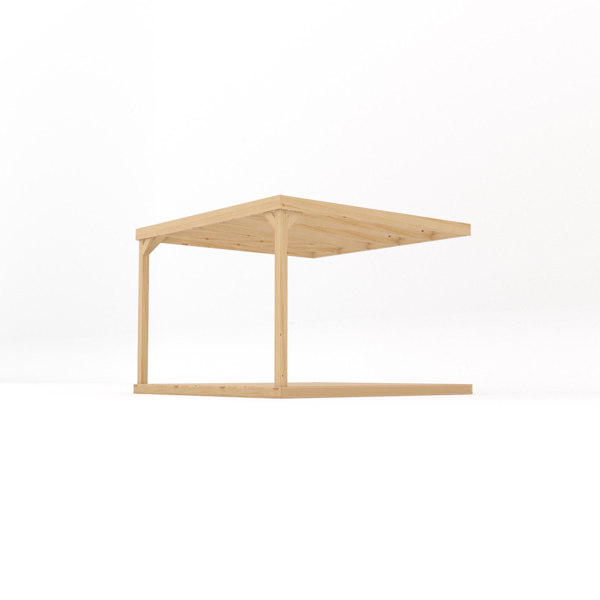 Wall Mounted Box Pergola with Decking - Light Green - 3m Depth x 3m Length