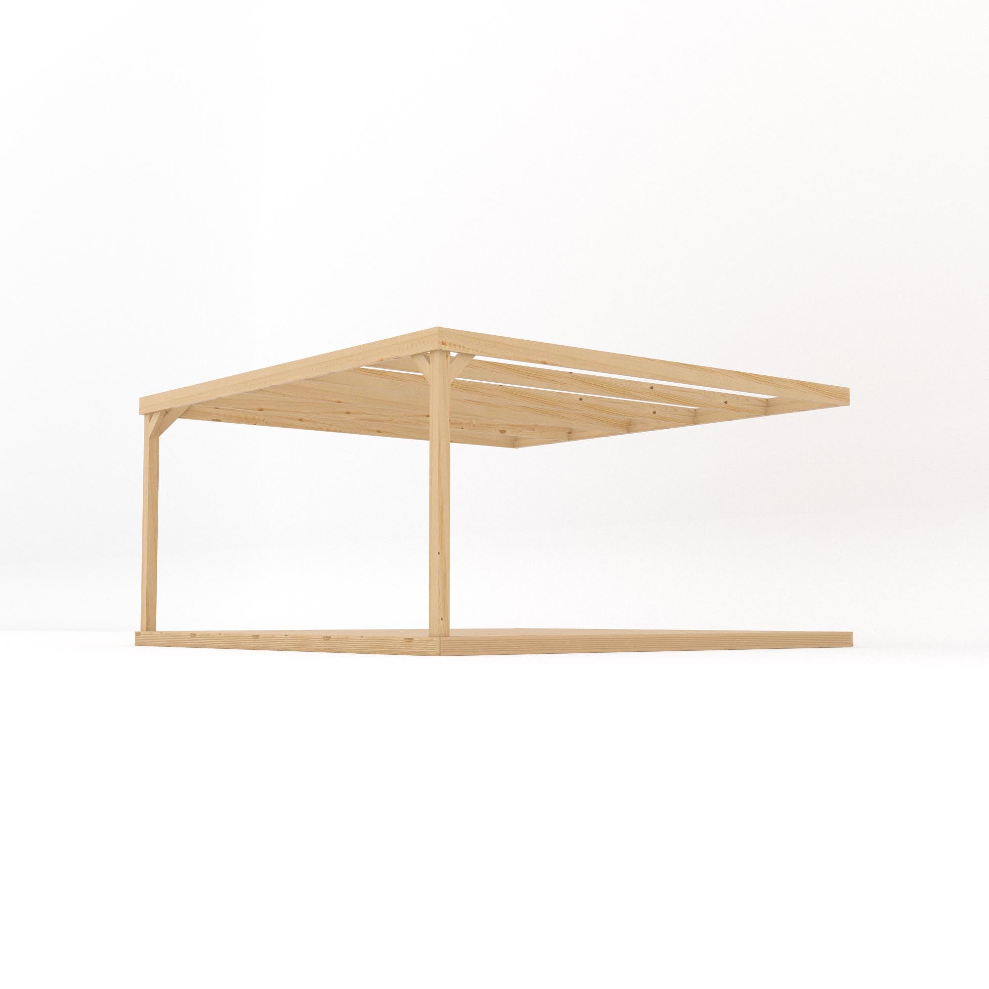 Wall Mounted Box Pergola with Decking - Light Green - 4.2m Depth x 4.2m Length