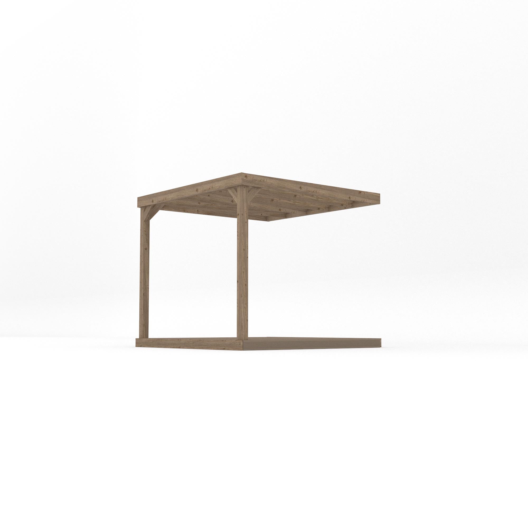 Wall Mounted Box Pergola with Decking - Rustic Brown - 2.4m Depth x 2.4m Length