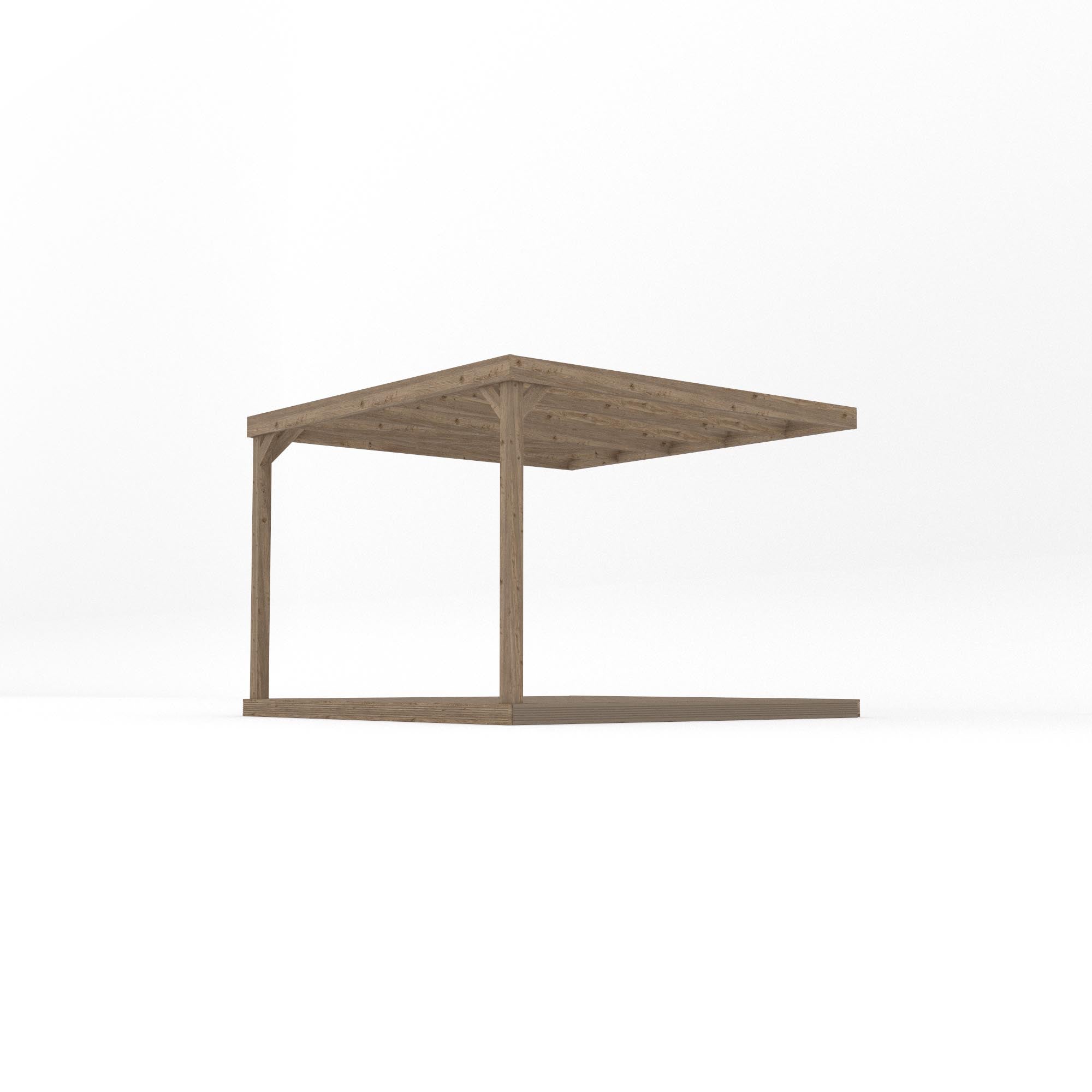 Wall Mounted Box Pergola with Decking - Rustic Brown - 3m Depth x 3m Length