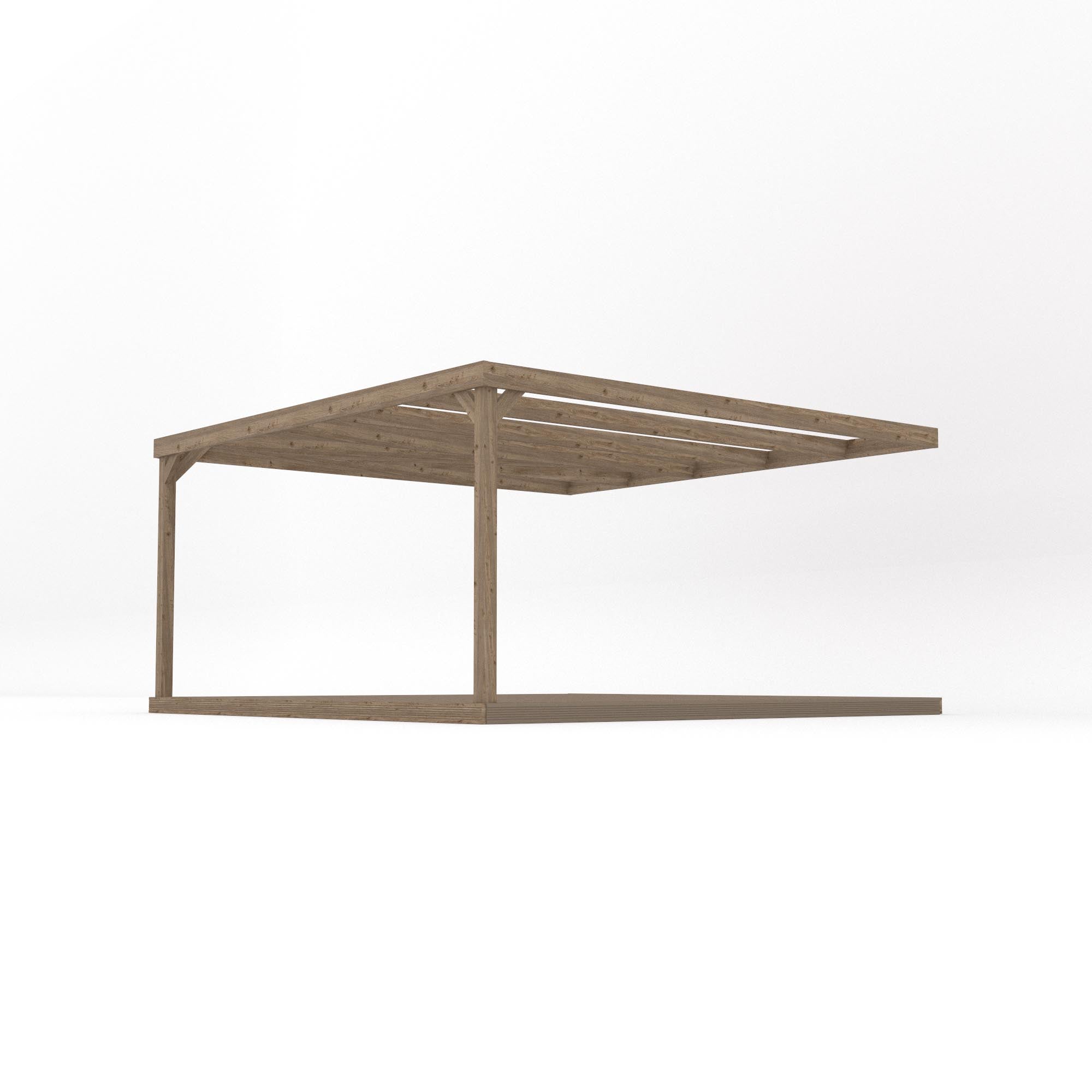 Wall Mounted Box Pergola with Decking - Rustic Brown - 4.2m Depth x 4.2m Length