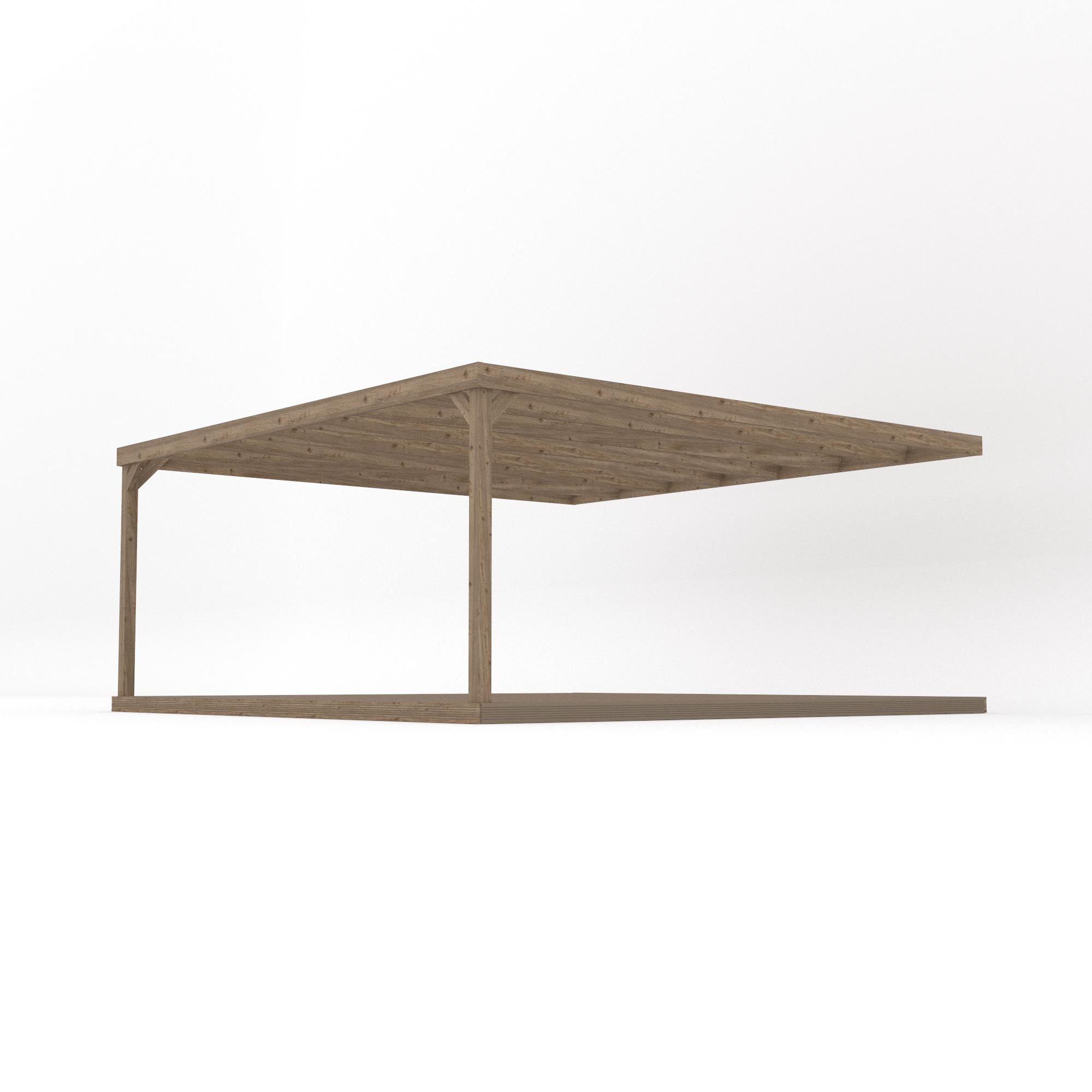 Wall Mounted Box Pergola with Decking - Rustic Brown - 4.8m Depth x 4.8m Length