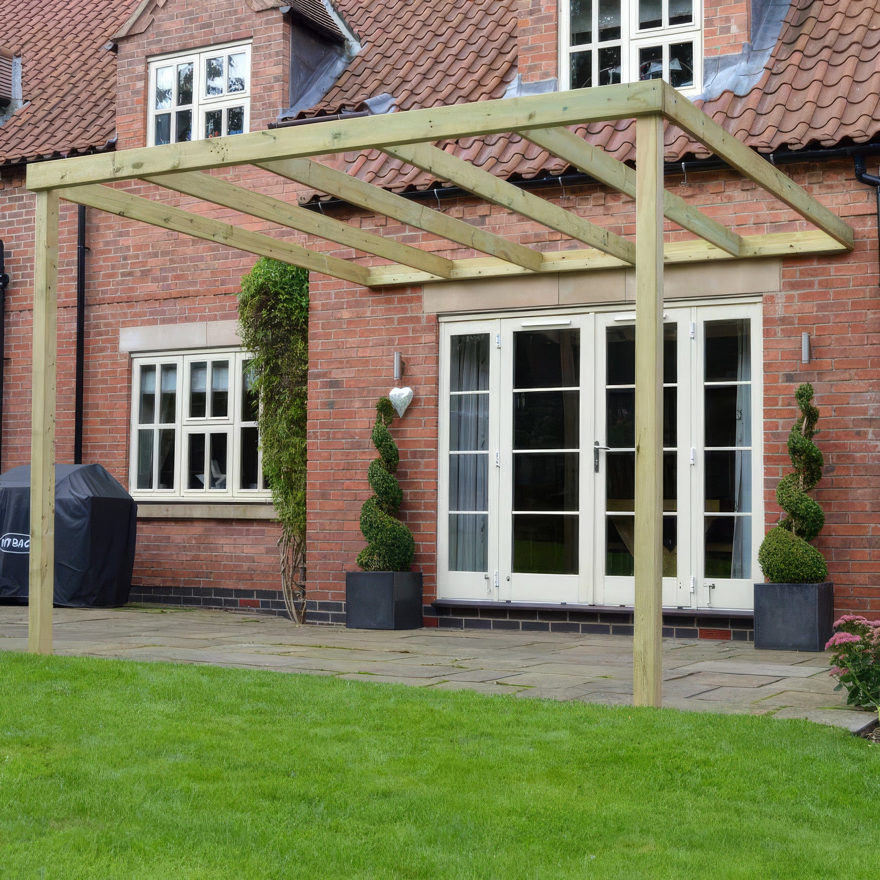 Wall Mounted Box Pergola - Light Green - 2.4m Depth x 2.4m Length - Clearance Grade