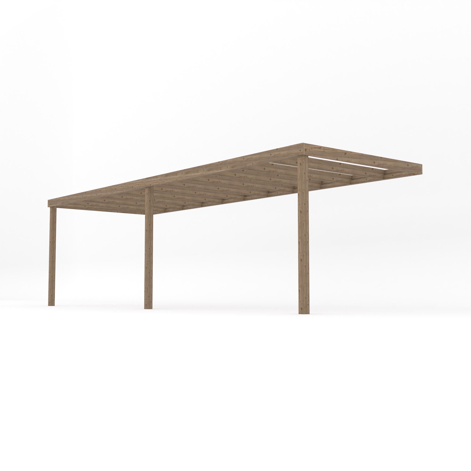 Wall Mounted Box Pergola - Rustic Brown - 3m Depth x 7.2m Length