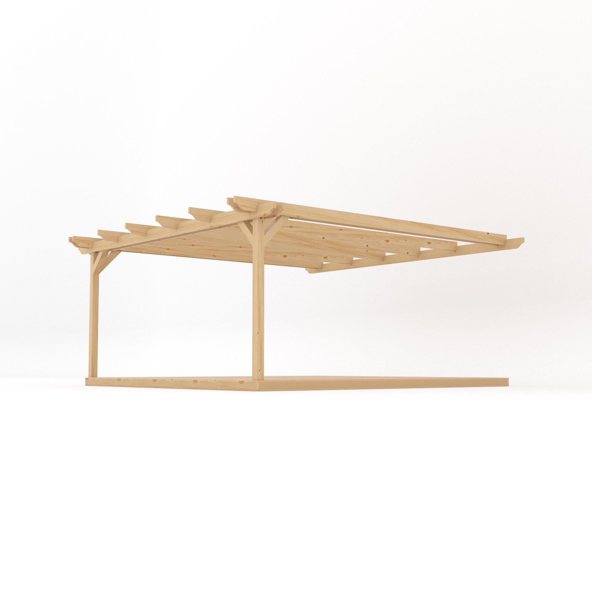 Wall Mounted Double Garden Pergola with Decking - Light Green - 4.8m Depth x 4.8m Length