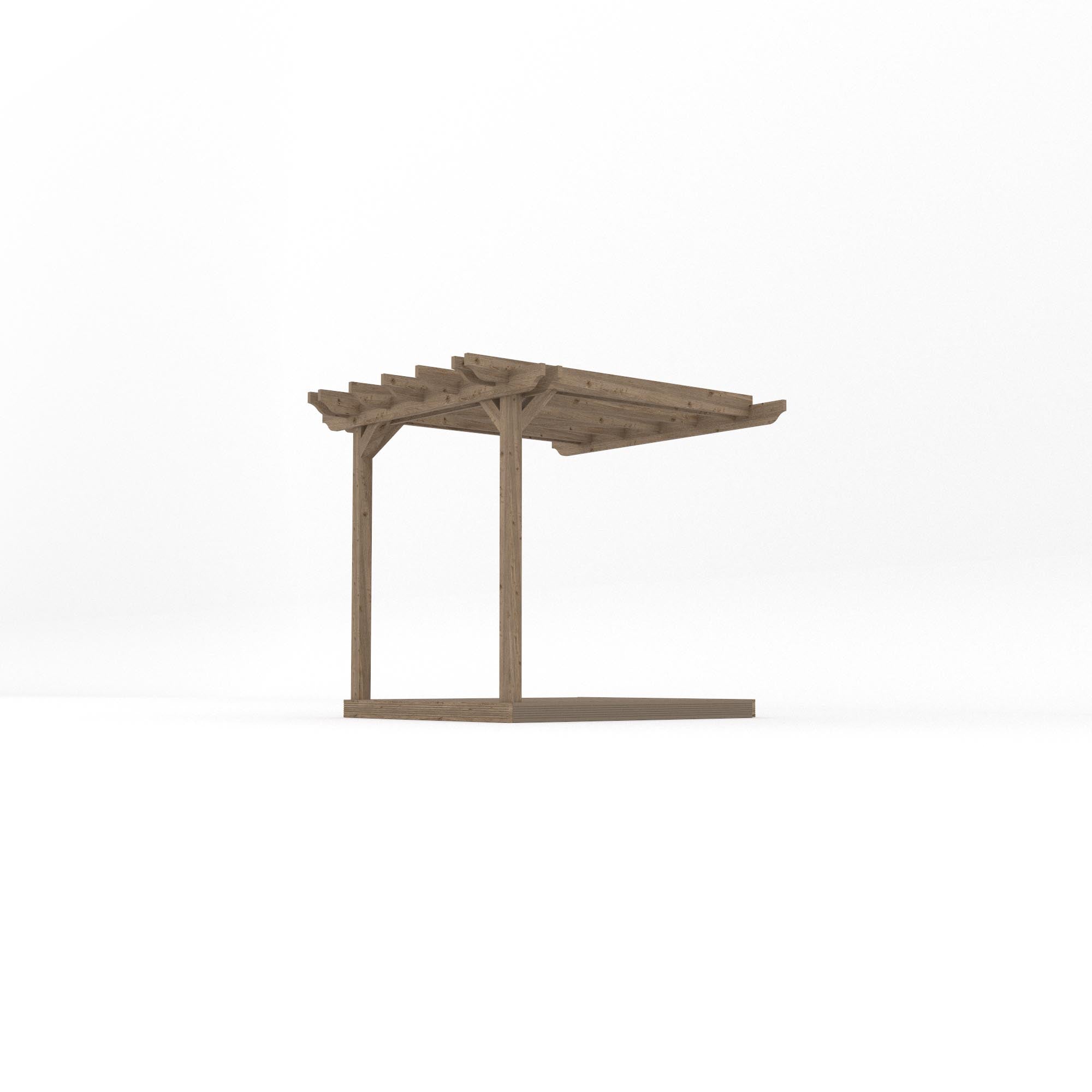 Wall Mounted Double Garden Pergola with Decking - Rustic Brown - 2.4m Depth x 2.4m Length