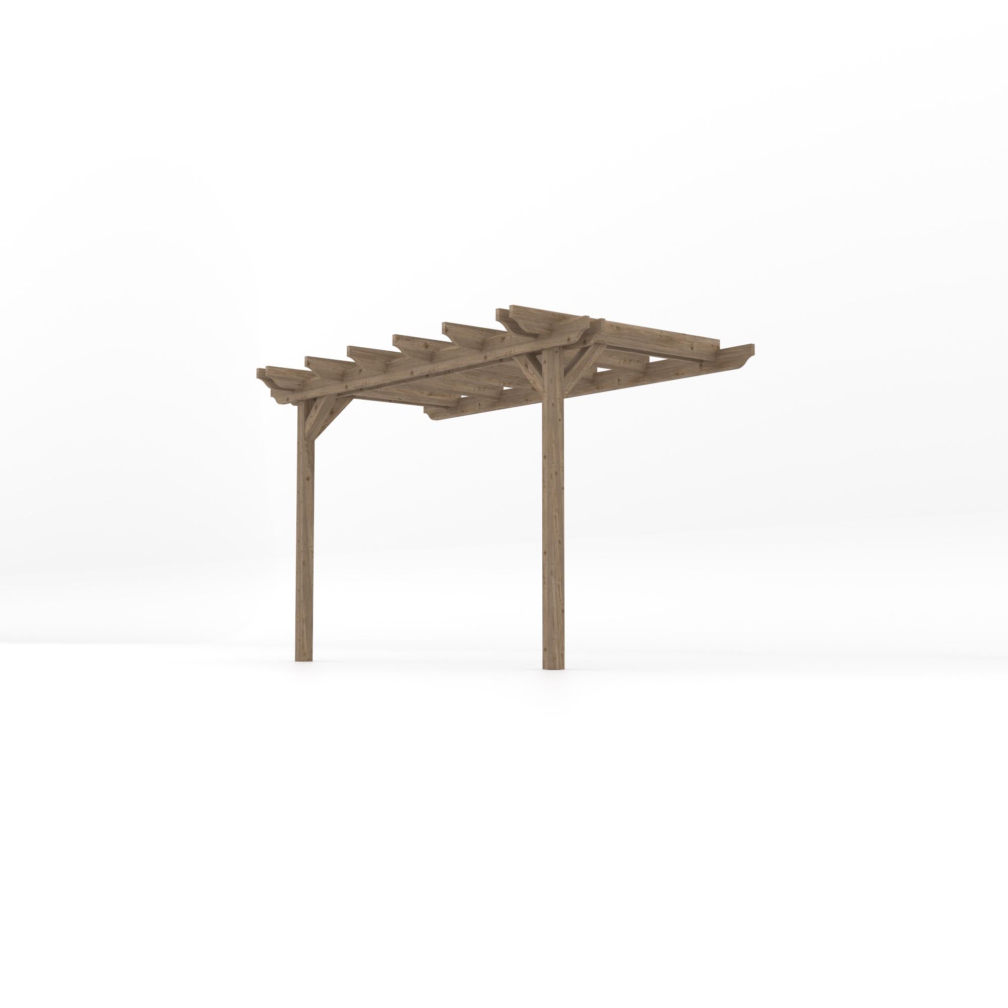 Wall Mounted Double Garden Pergola - Rustic Brown - 1.8m Depth x 3.6m Length