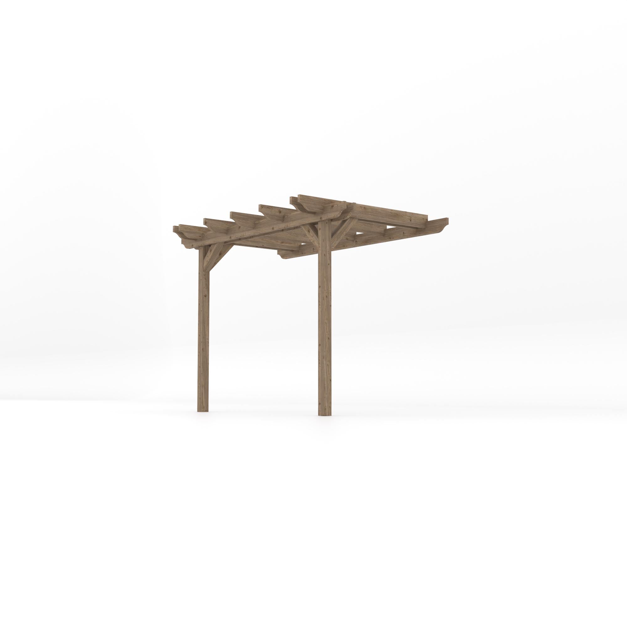 Wall Mounted Double Garden Pergola - Rustic Brown - 1.8m Depth x 3m Length