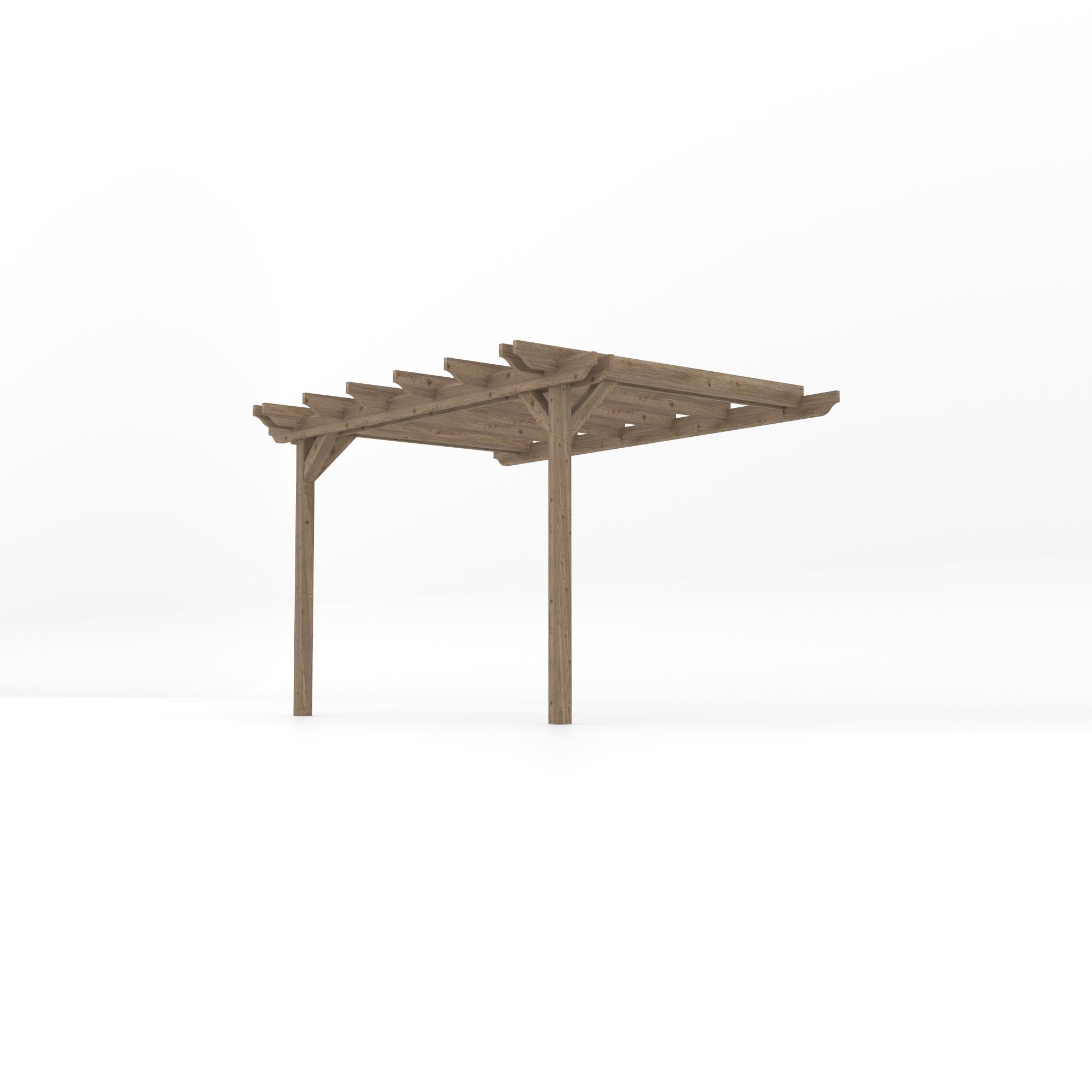 Wall Mounted Double Garden Pergola - Rustic Brown - 2.4m Depth x 3.6m Length