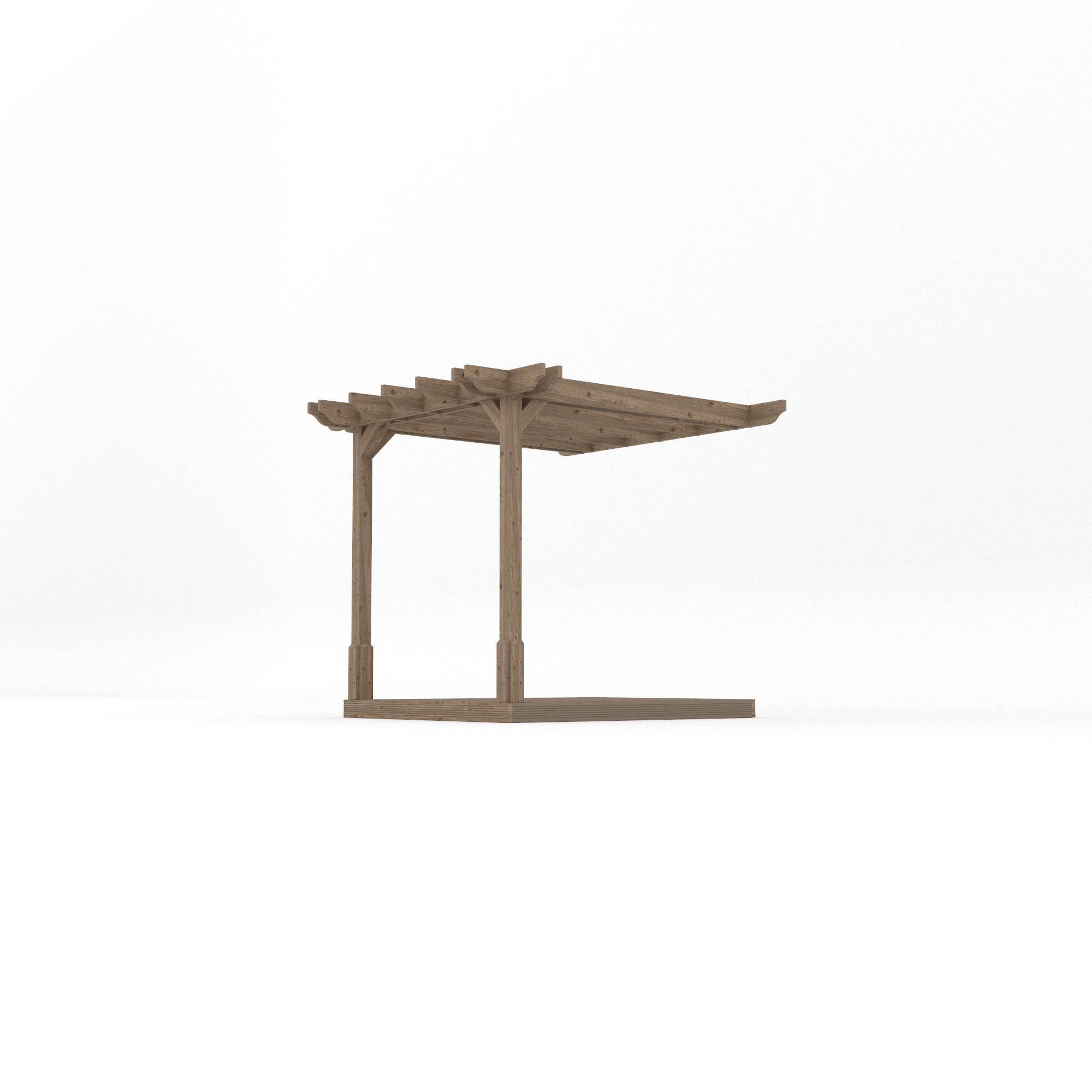 Wall Mounted Double Premium Pergola with Decking - Rustic Brown - 2.4m Depth x 2.4m Length