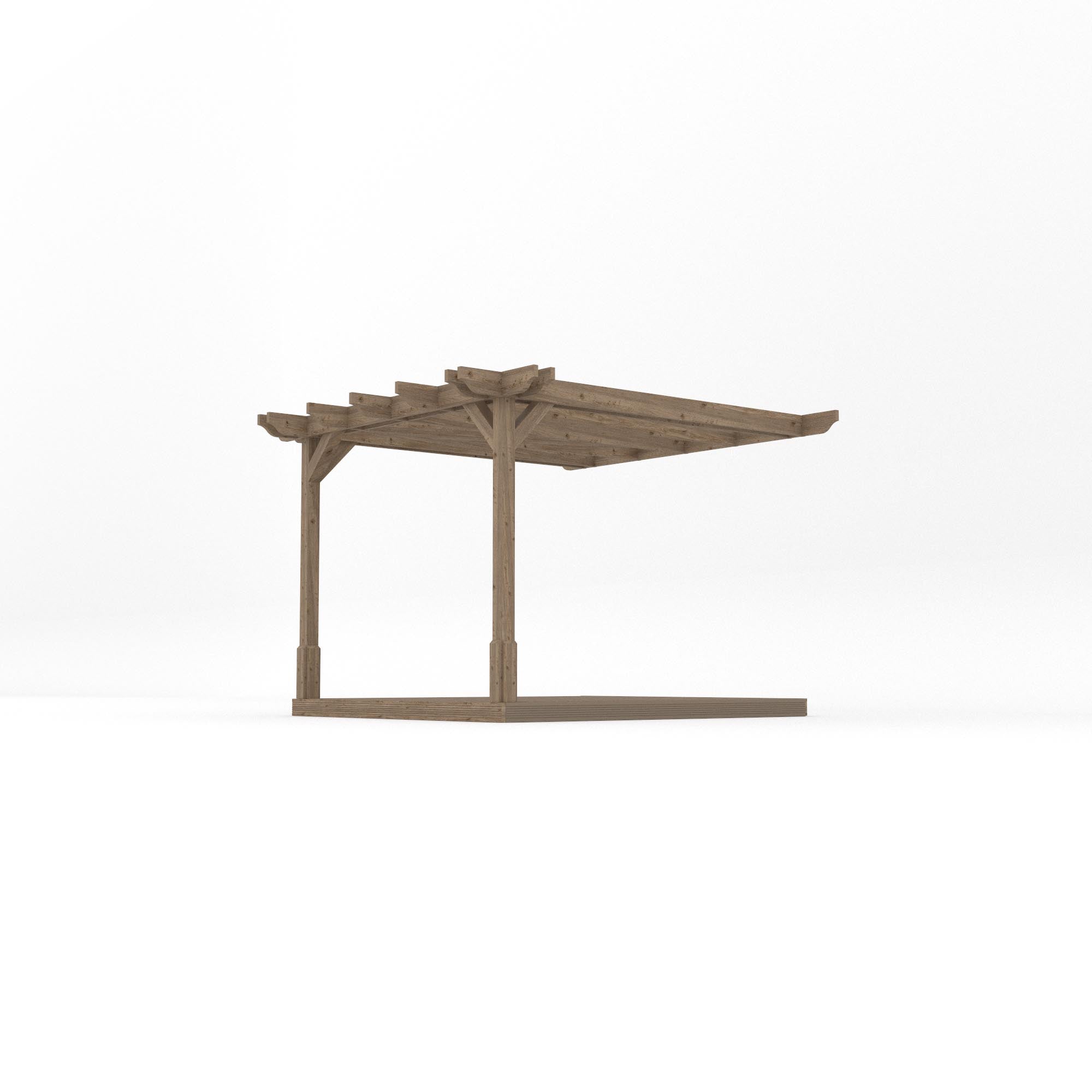 Wall Mounted Double Premium Pergola with Decking - Rustic Brown - 3m Depth x 3m Length