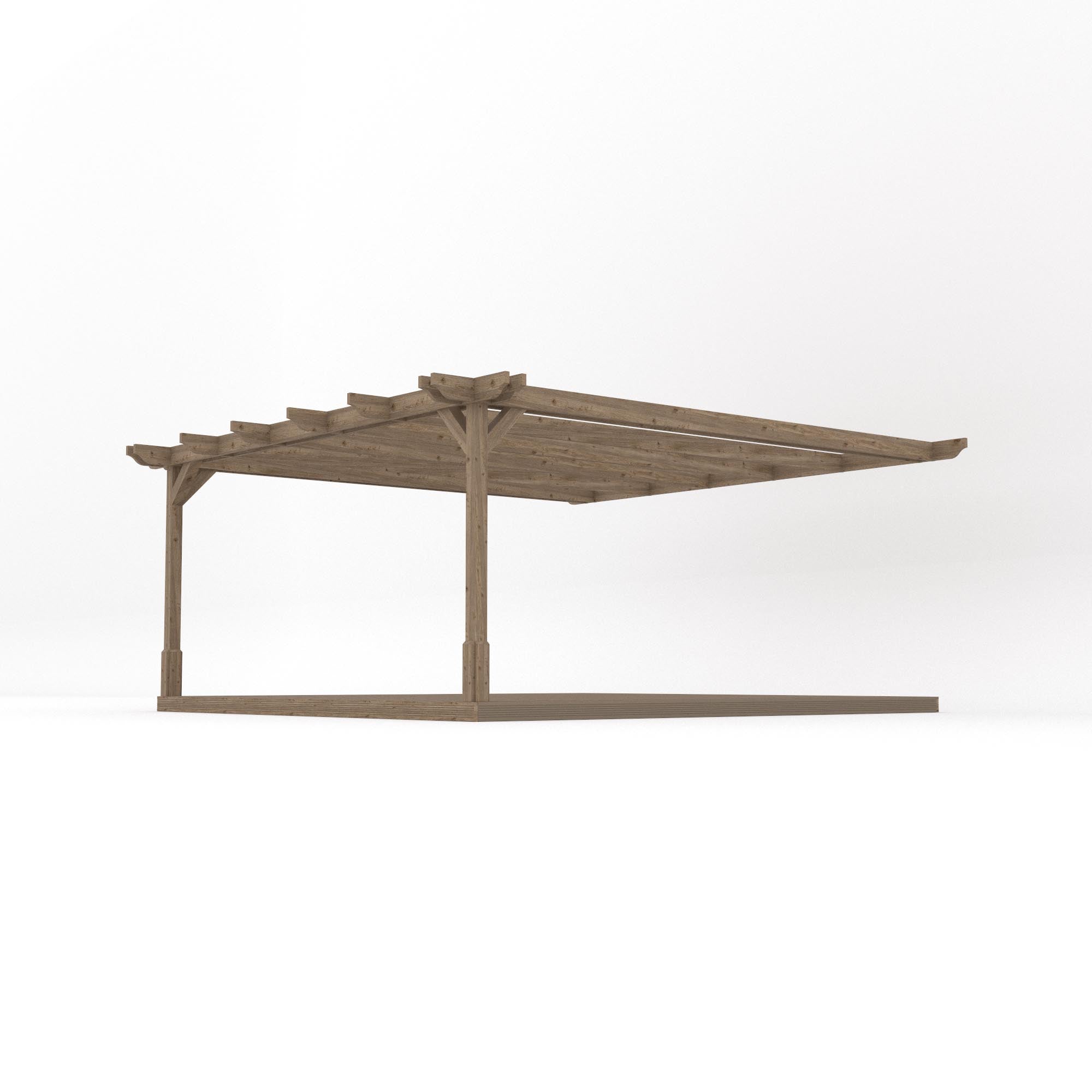 Wall Mounted Double Premium Pergola with Decking - Rustic Brown - 4.8m Depth x 4.8m Length